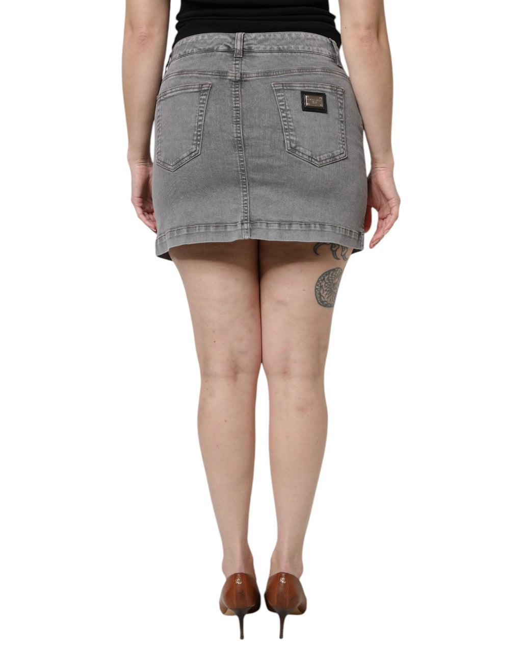 Dolce & Gabbana Gray Cotton Stretch Mid Waist Denim Mini Skirt by Dolce & Gabbana