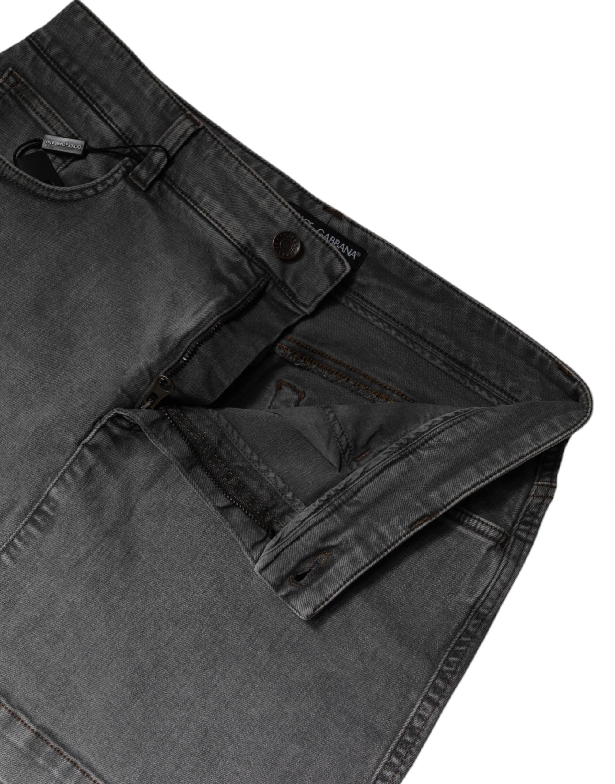 Dolce & Gabbana Gray Cotton Stretch Mid Waist Denim Mini Skirt by Dolce & Gabbana