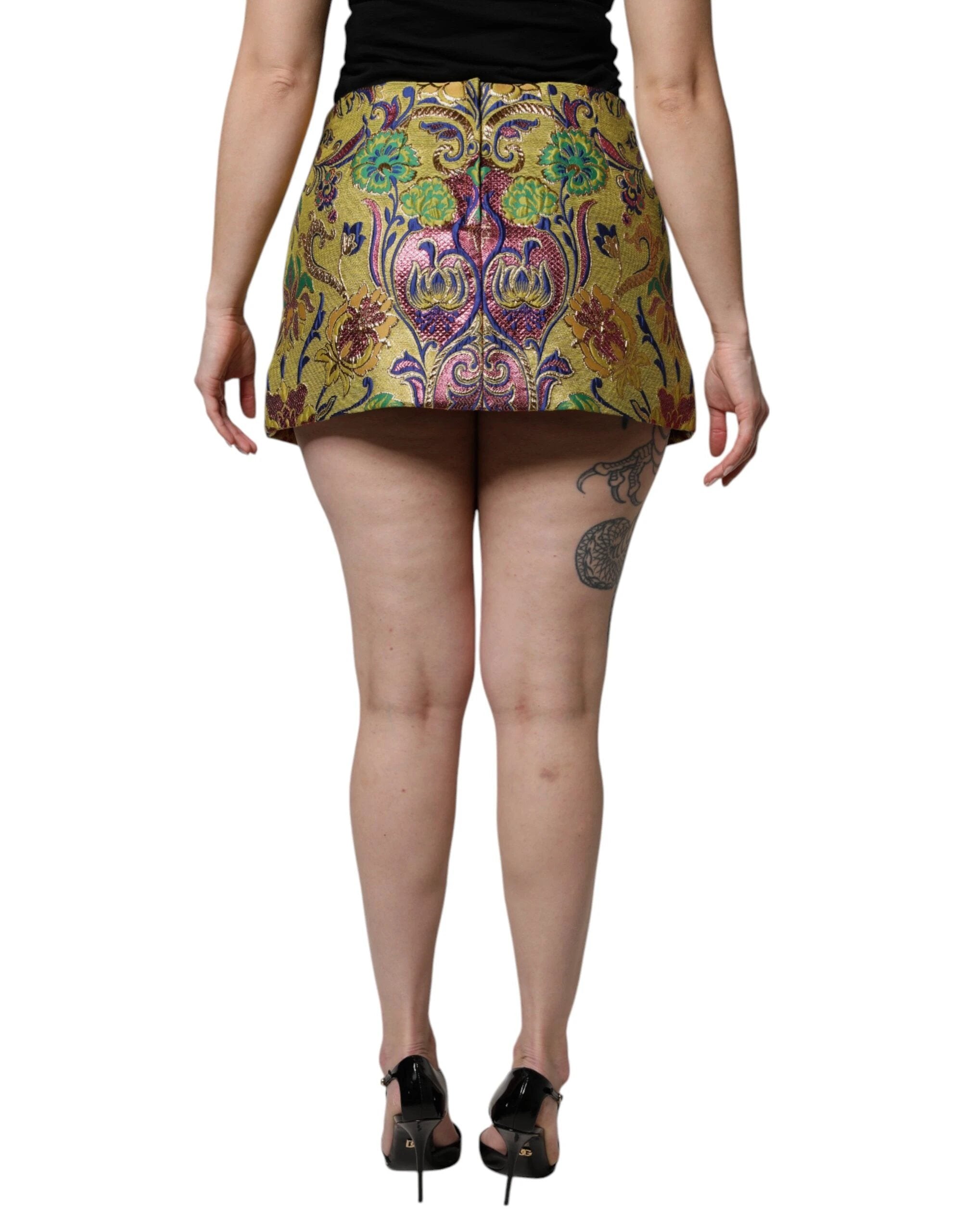 Dolce & Gabbana Multicolor Floral Jacquard Mid Waist Mini Skirt by Dolce & Gabbana