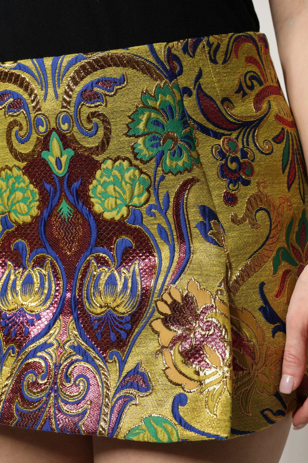 Dolce & Gabbana Multicolor Floral Jacquard Mid Waist Mini Skirt by Dolce & Gabbana