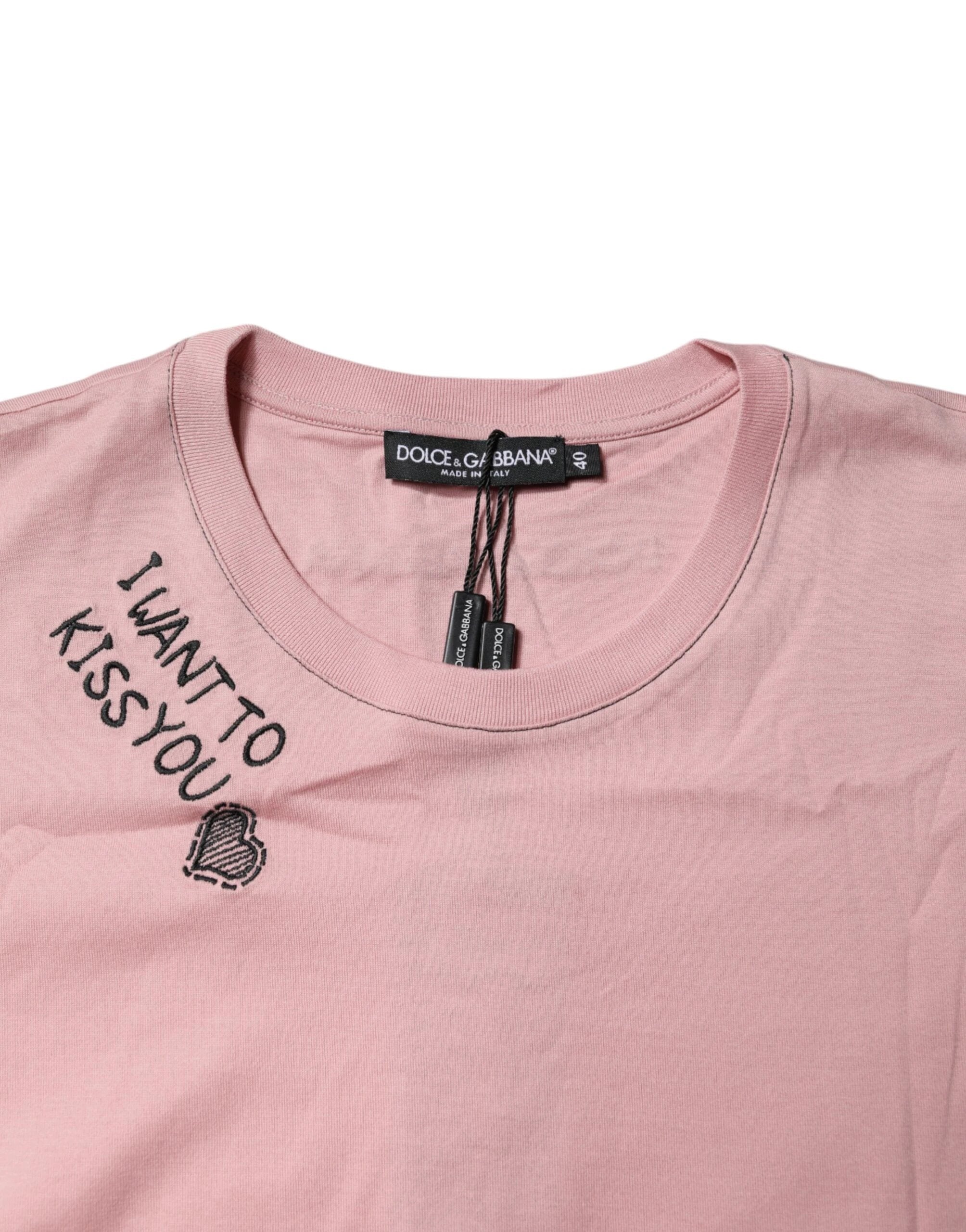 Dolce & Gabbana Pink Logo Print Cotton Crew Neck T-shirt by Dolce & Gabbana