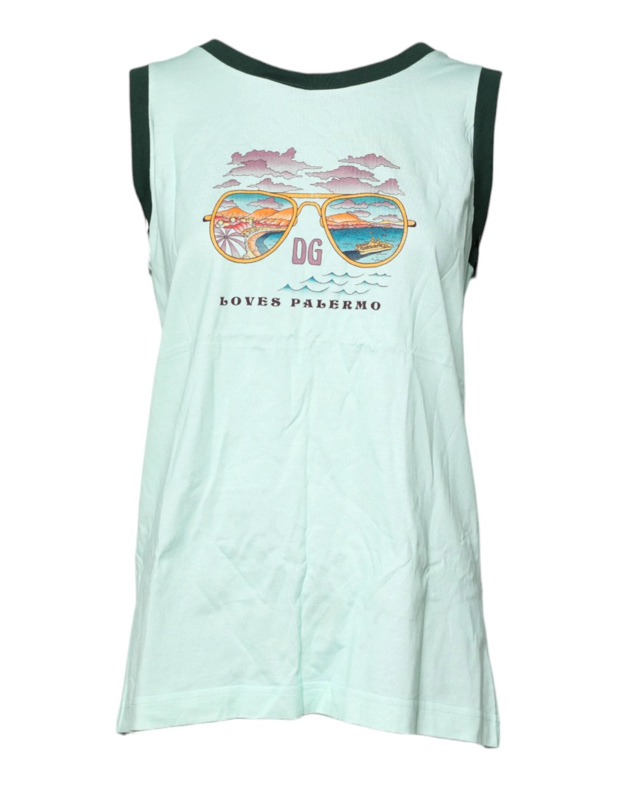 Dolce & Gabbana Light Green Graphic Print Sleeveless Tank T-shirt by Dolce & Gabbana