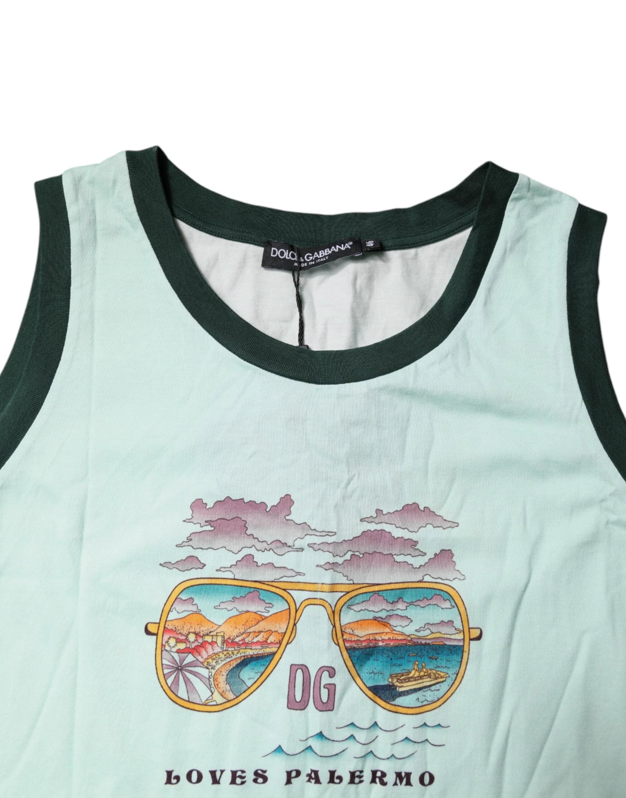 Dolce & Gabbana Light Green Graphic Print Sleeveless Tank T-shirt by Dolce & Gabbana