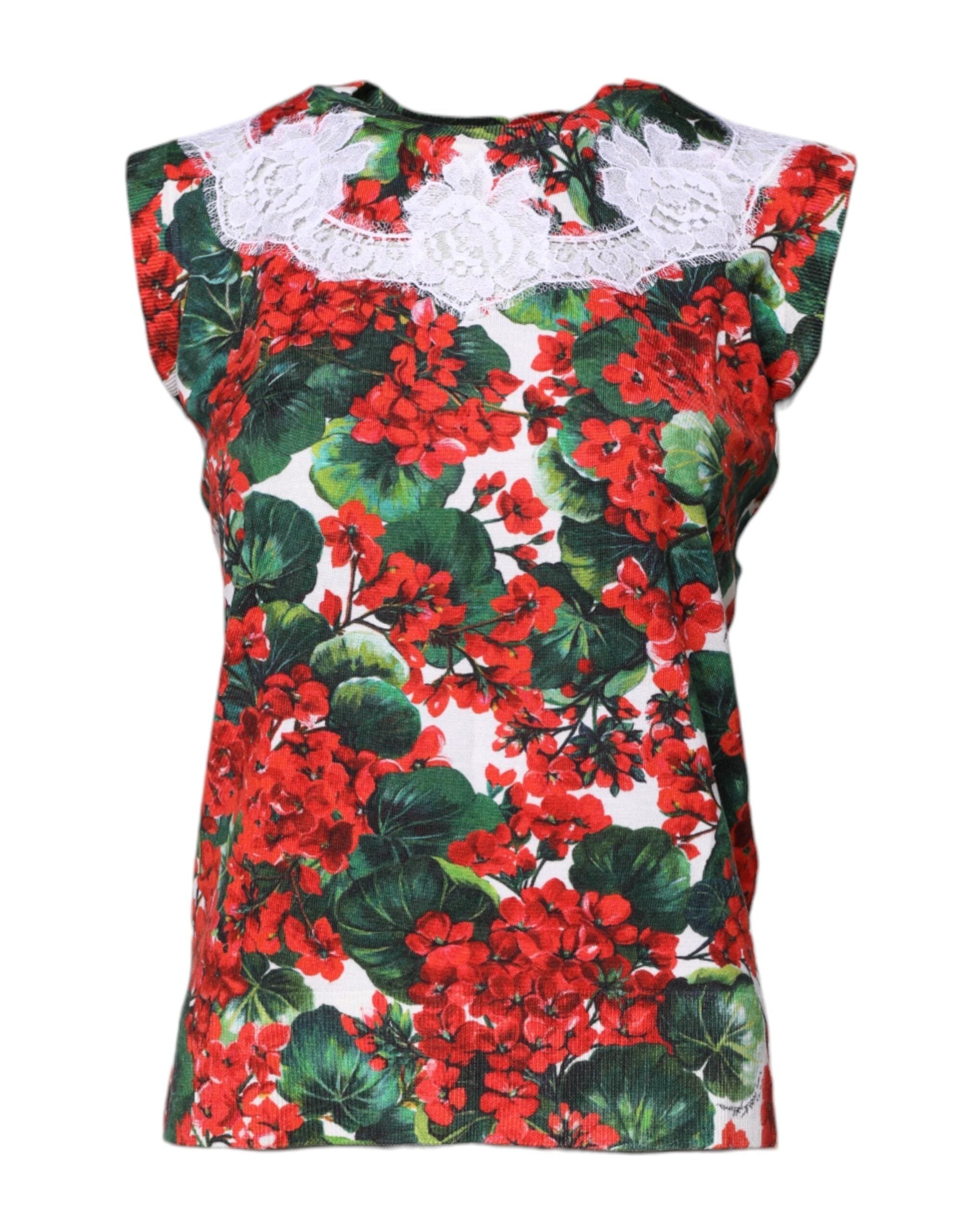 Dolce & Gabbana Multicolor Floral Lace Sleeveless Tank Top by Dolce & Gabbana
