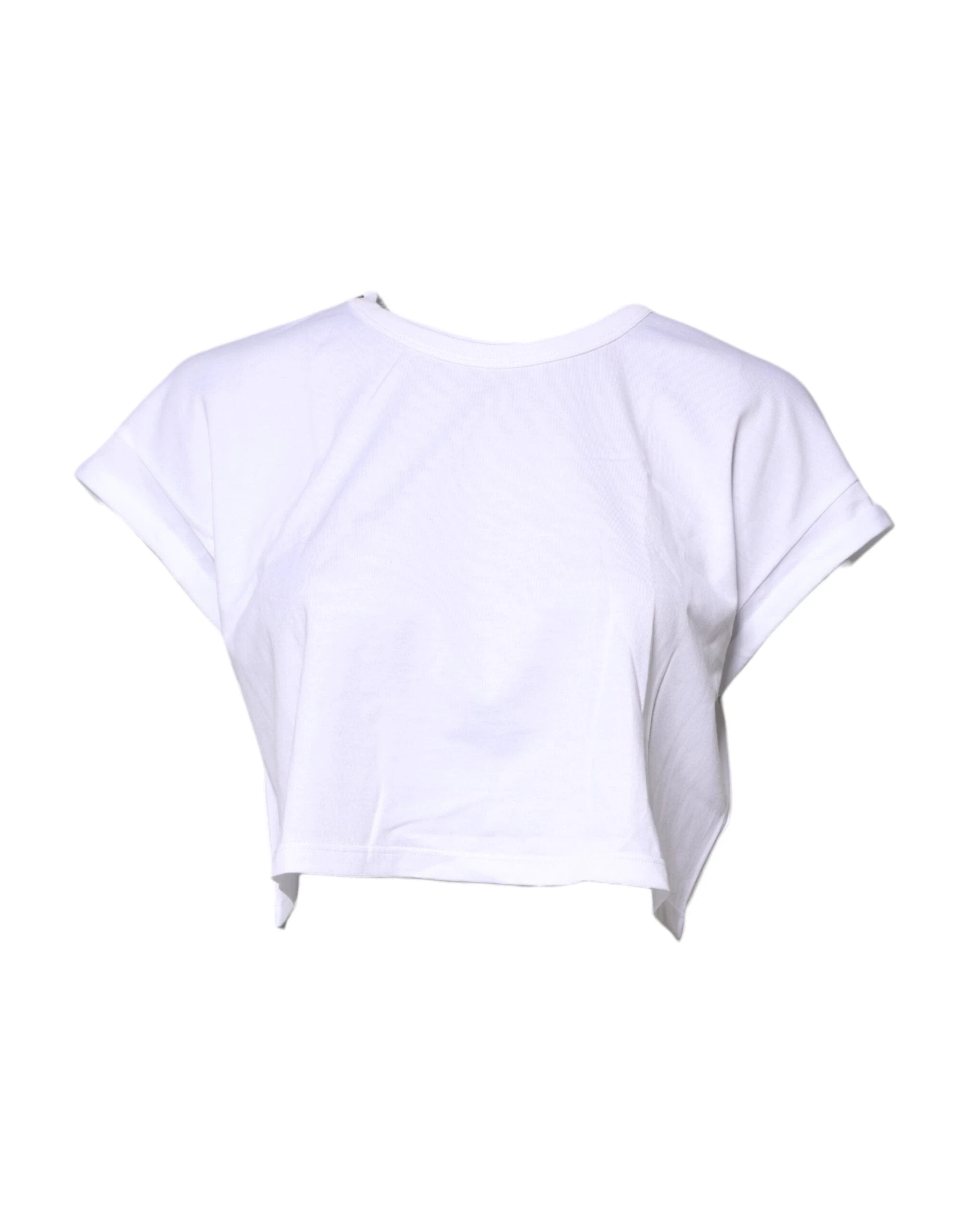 Dolce & Gabbana White Cotton Crew Neck Cropped T-shirt Top by Dolce & Gabbana