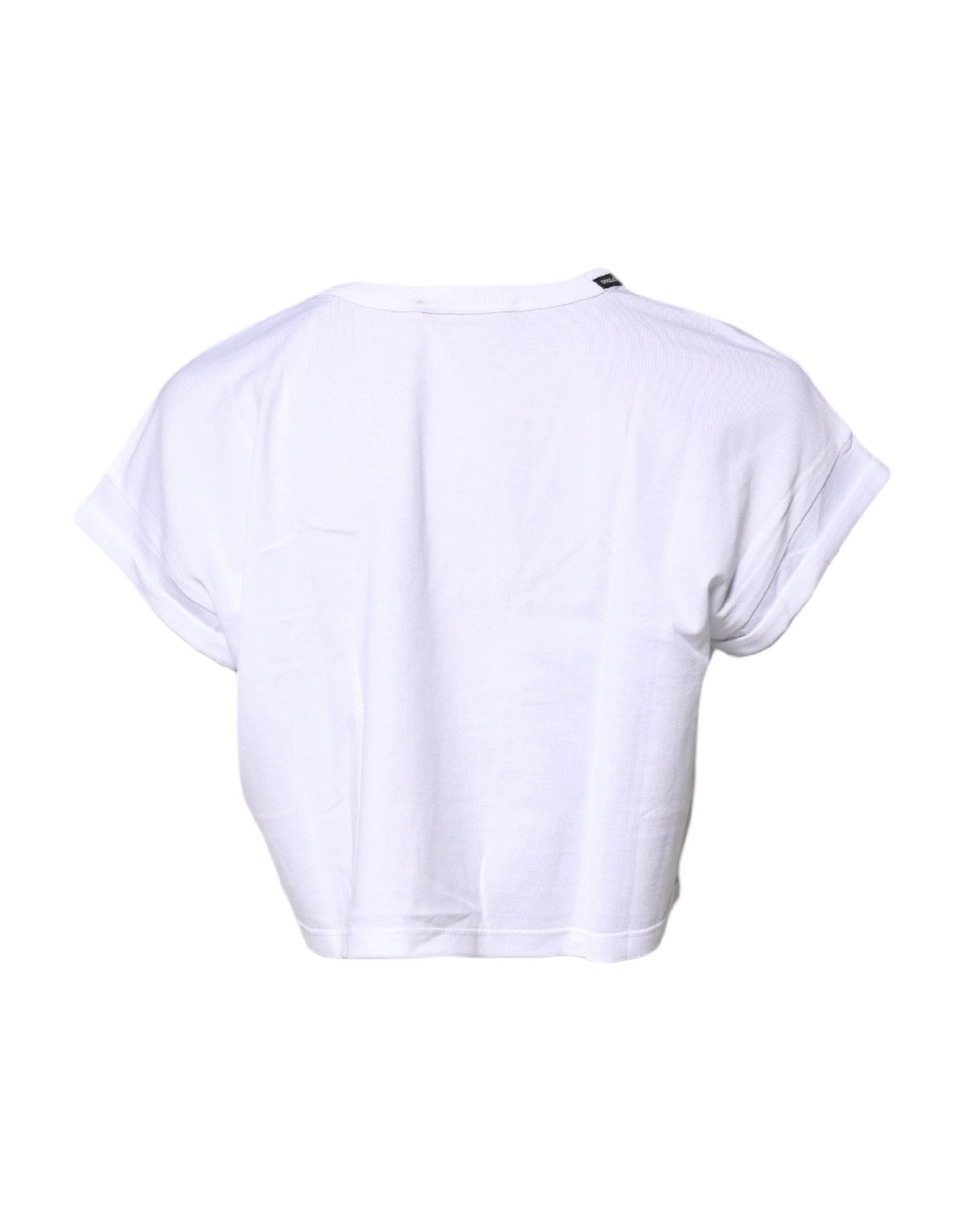 Dolce & Gabbana White Cotton Crew Neck Cropped T-shirt Top by Dolce & Gabbana
