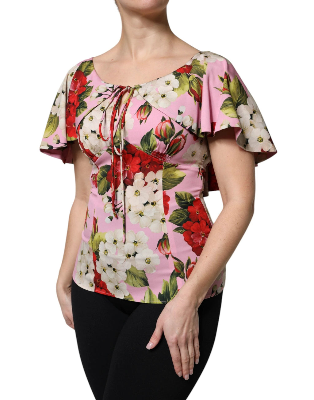 Dolce & Gabbana Pink Floral Silk Short Sleeves Blouse Top by Dolce & Gabbana
