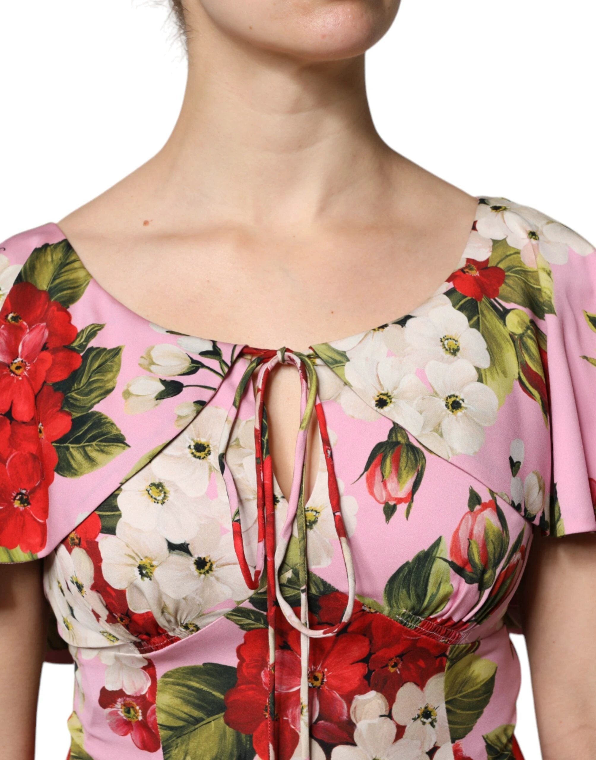 Dolce & Gabbana Pink Floral Silk Short Sleeves Blouse Top by Dolce & Gabbana