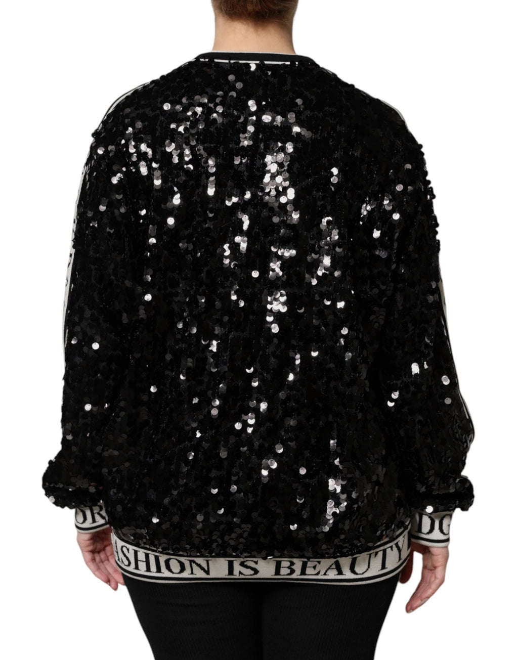 Dolce & Gabbana Black DG Queen Sequin Pullover Sweater by Dolce & Gabbana