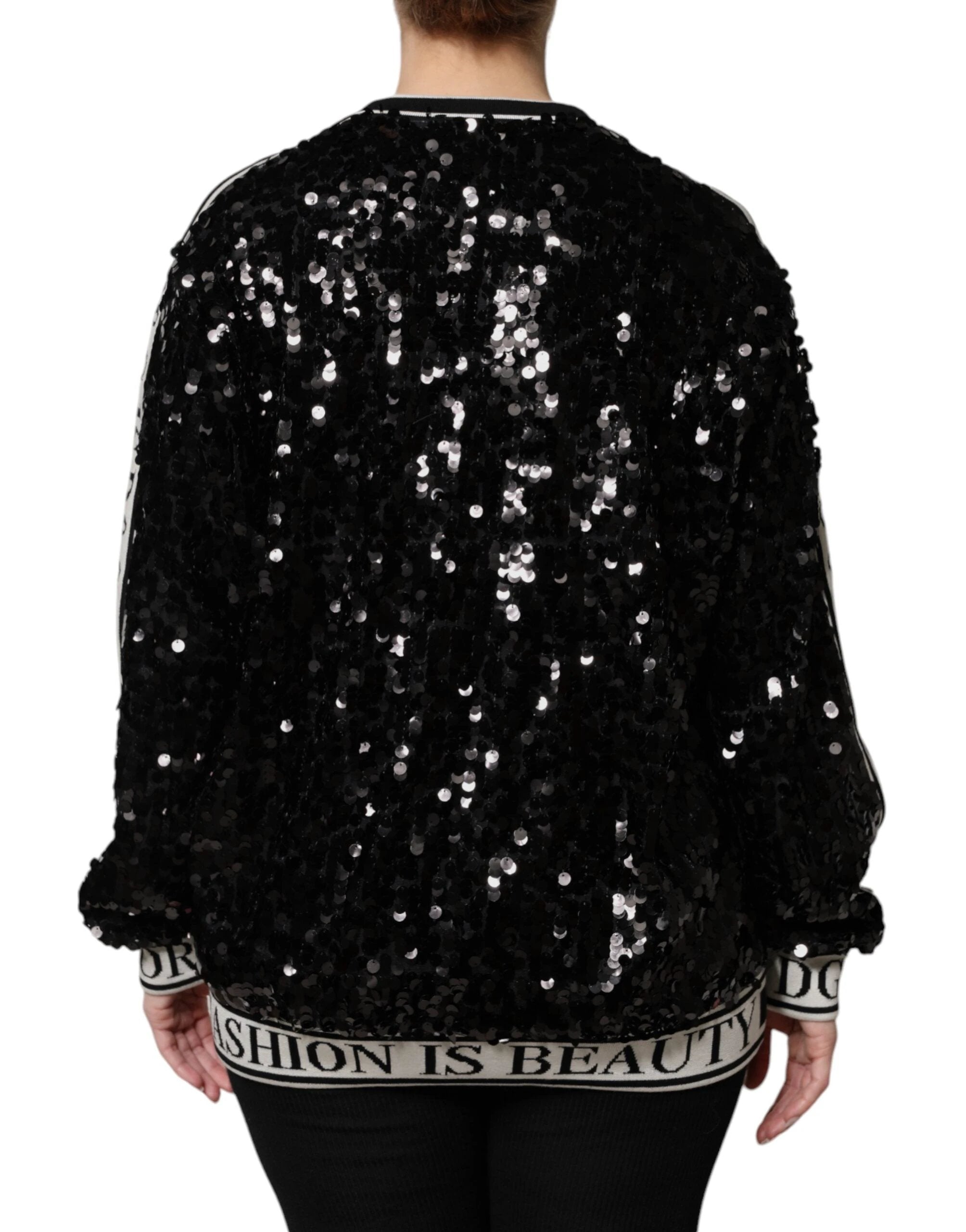 Dolce & Gabbana Black DG Queen Sequin Pullover Sweater by Dolce & Gabbana