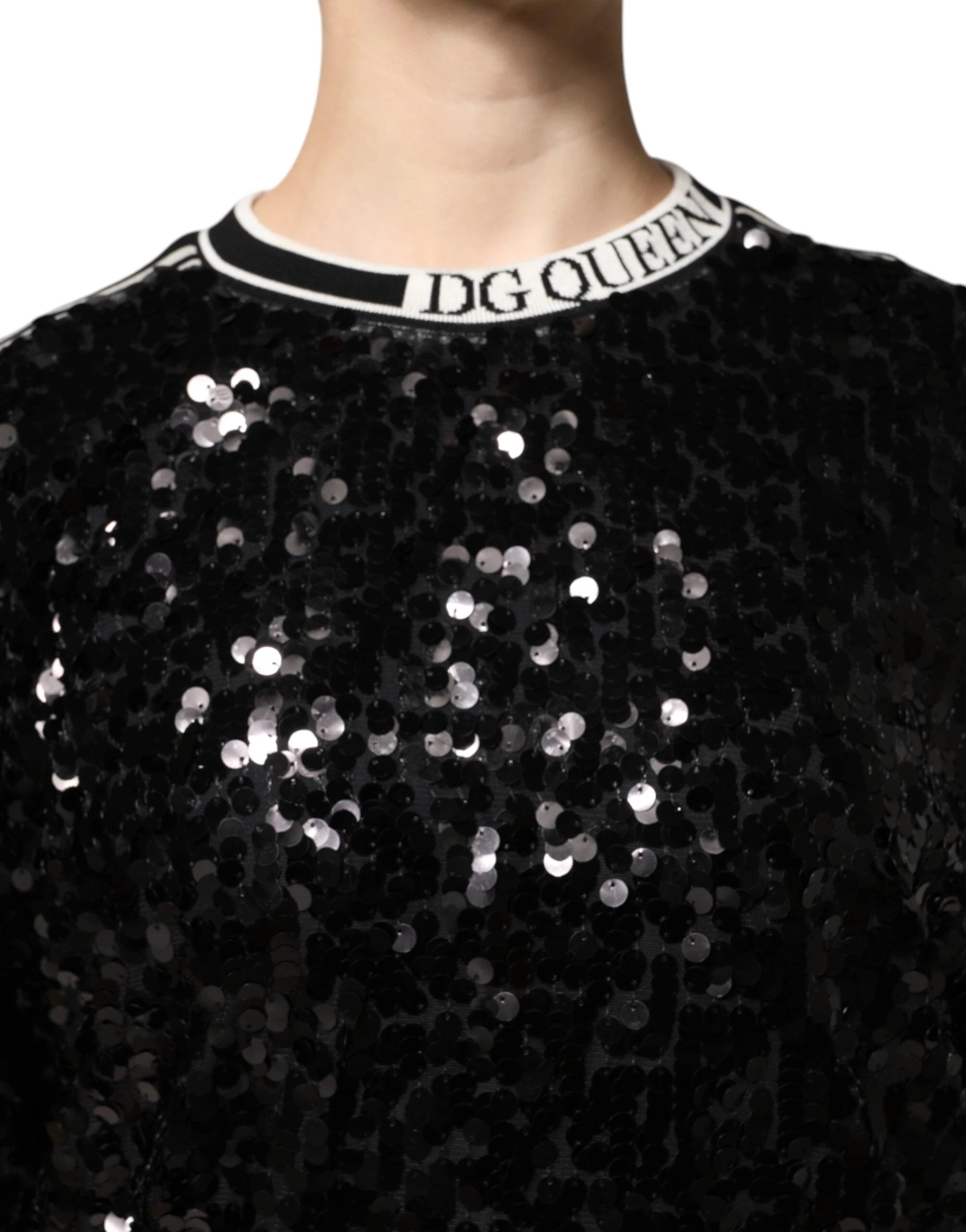 Dolce & Gabbana Black DG Queen Sequin Pullover Sweater by Dolce & Gabbana