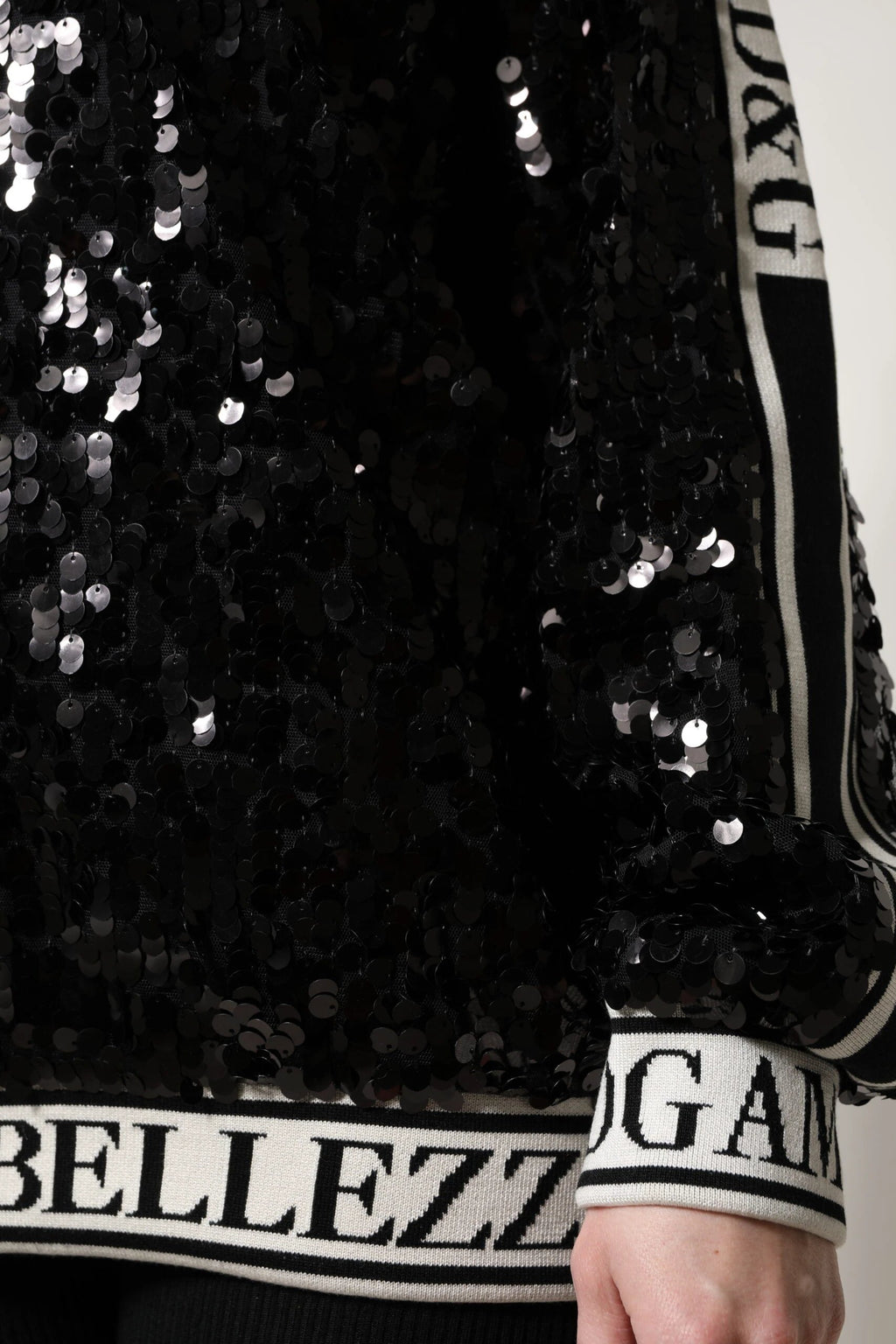 Dolce & Gabbana Black DG Queen Sequin Pullover Sweater by Dolce & Gabbana