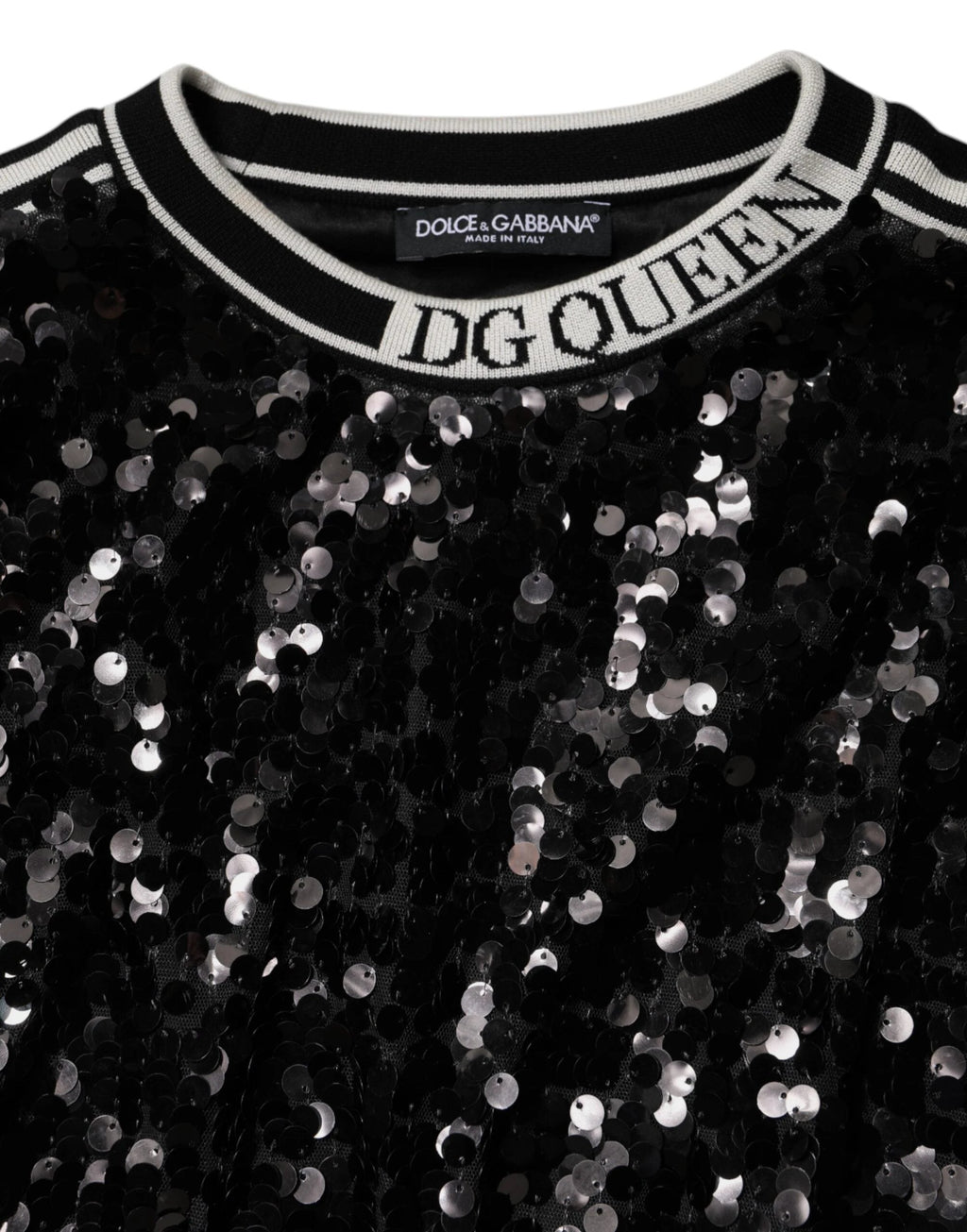 Dolce & Gabbana Black DG Queen Sequin Pullover Sweater by Dolce & Gabbana