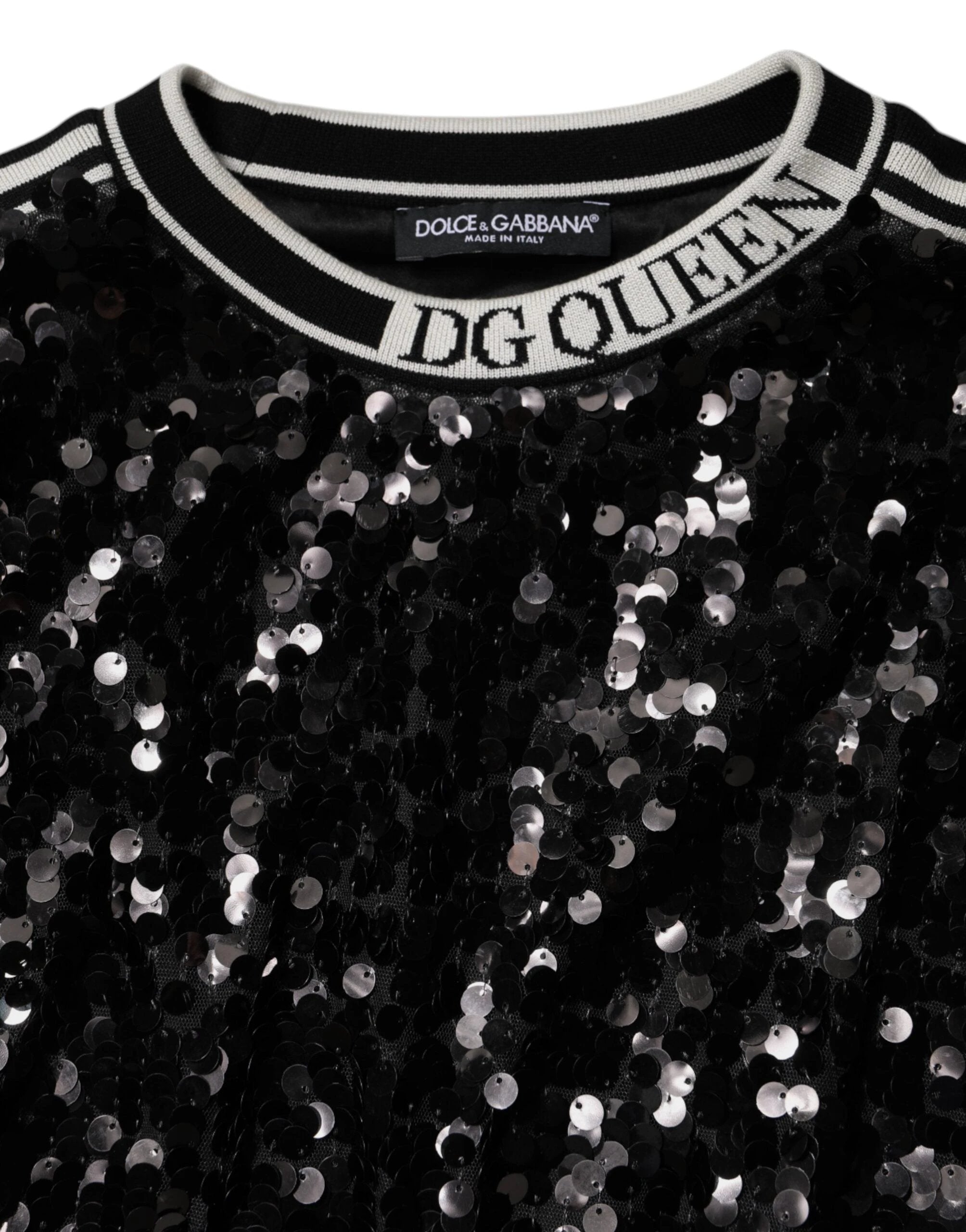 Dolce & Gabbana Black DG Queen Sequin Pullover Sweater by Dolce & Gabbana