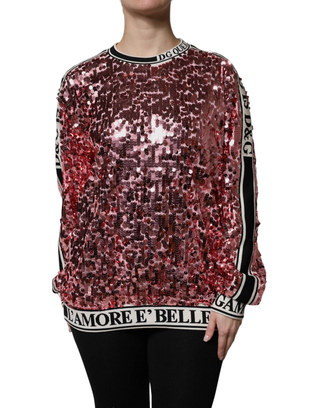 Dolce & Gabbana Pink DG Queen Sequin Pullover Sweater by Dolce & Gabbana