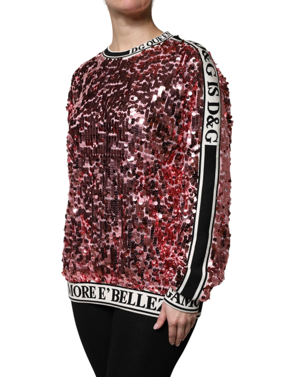 Dolce & Gabbana Pink DG Queen Sequin Pullover Sweater by Dolce & Gabbana