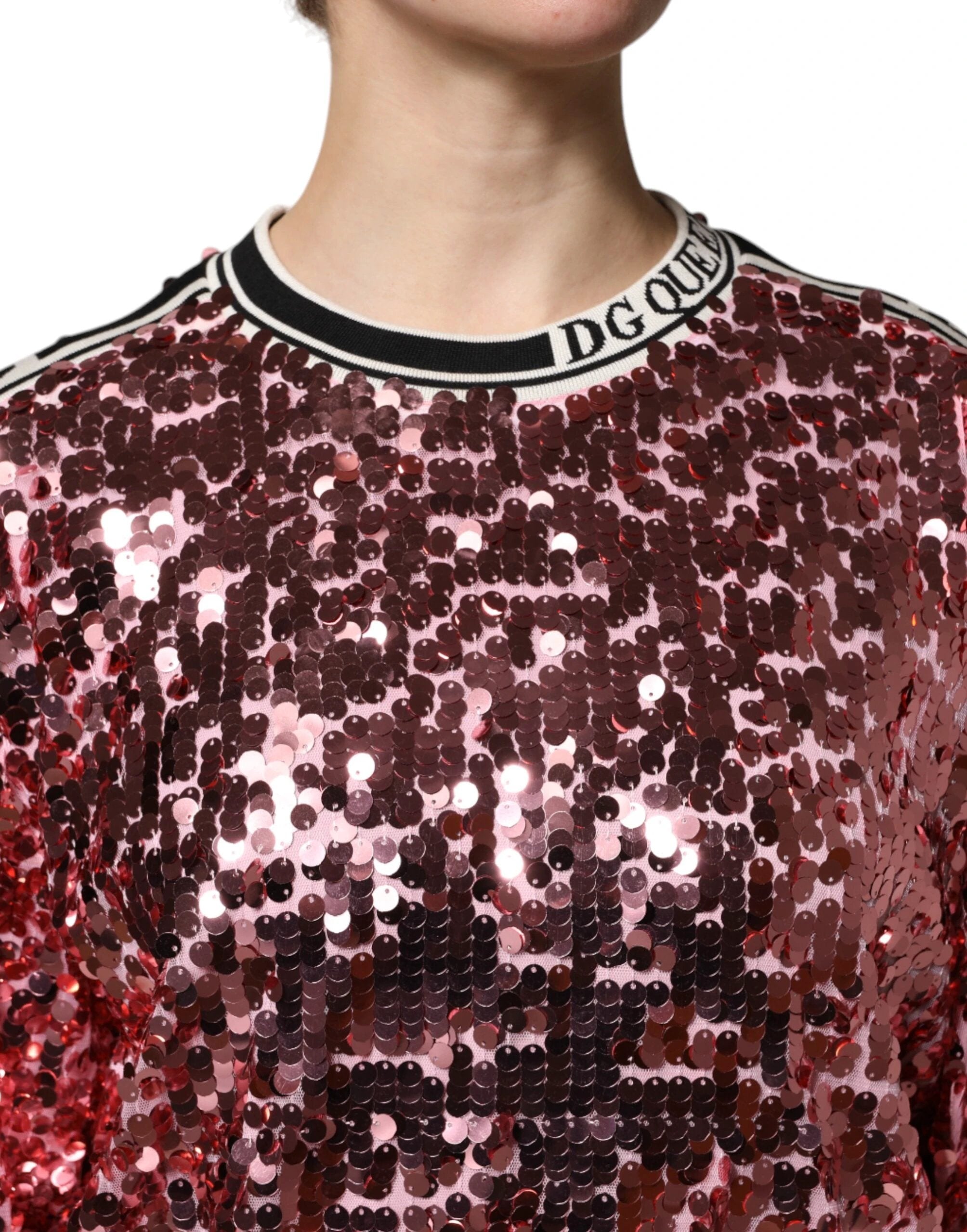Dolce & Gabbana Pink DG Queen Sequin Pullover Sweater by Dolce & Gabbana