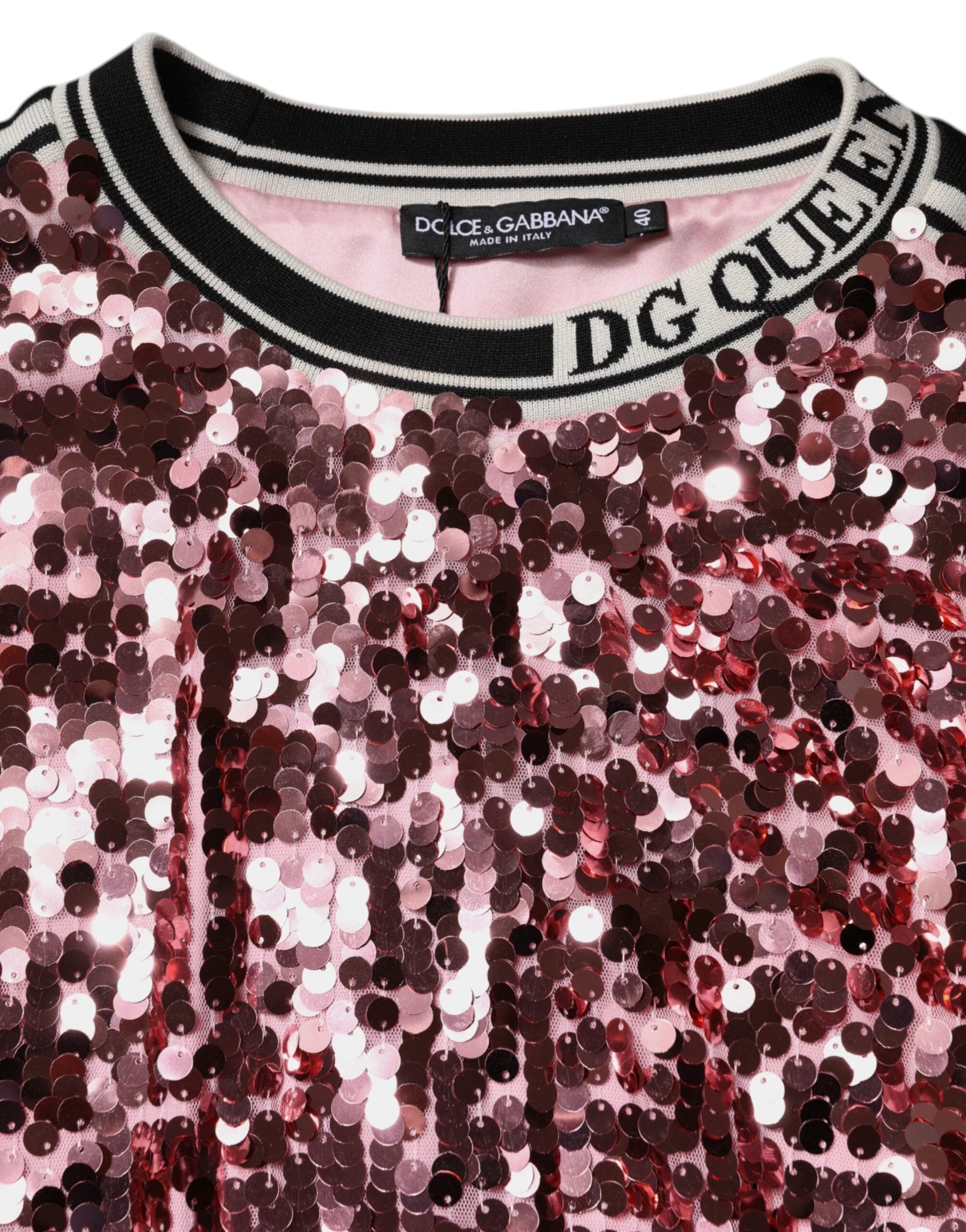 Dolce & Gabbana Pink DG Queen Sequin Pullover Sweater by Dolce & Gabbana