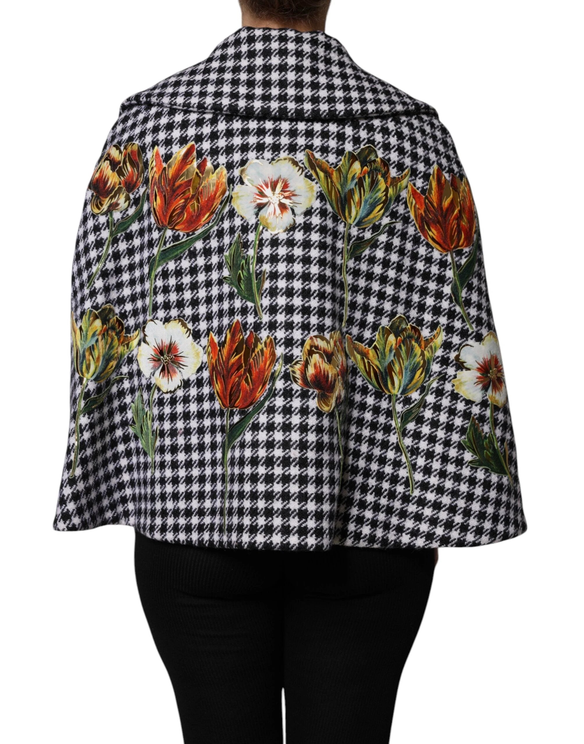 Dolce & Gabbana Black White Monochrome Patterned Floral Cape Jacket by Dolce & Gabbana