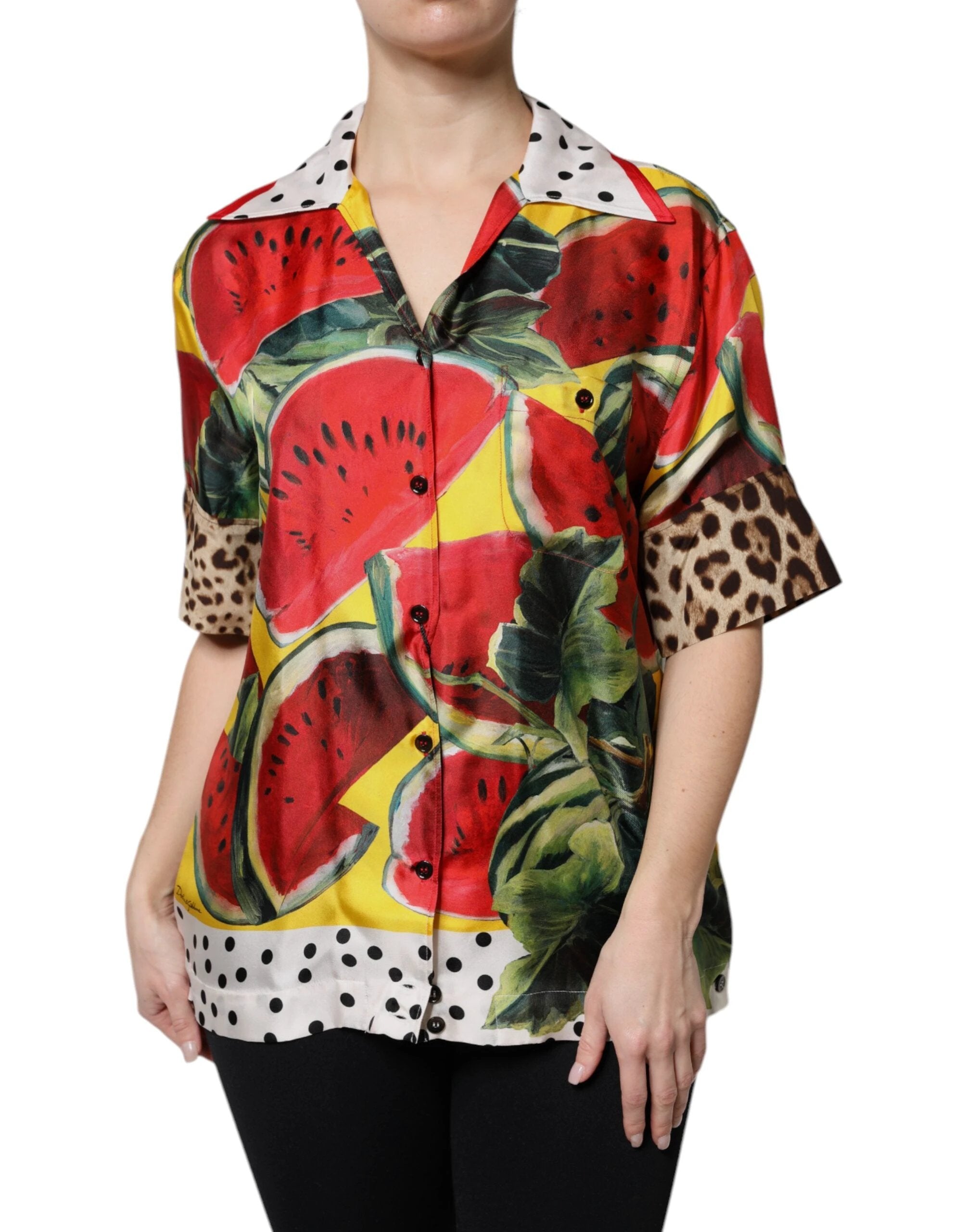 Dolce & Gabbana Multicolor Watermelon Collared Shirt Top by Dolce & Gabbana