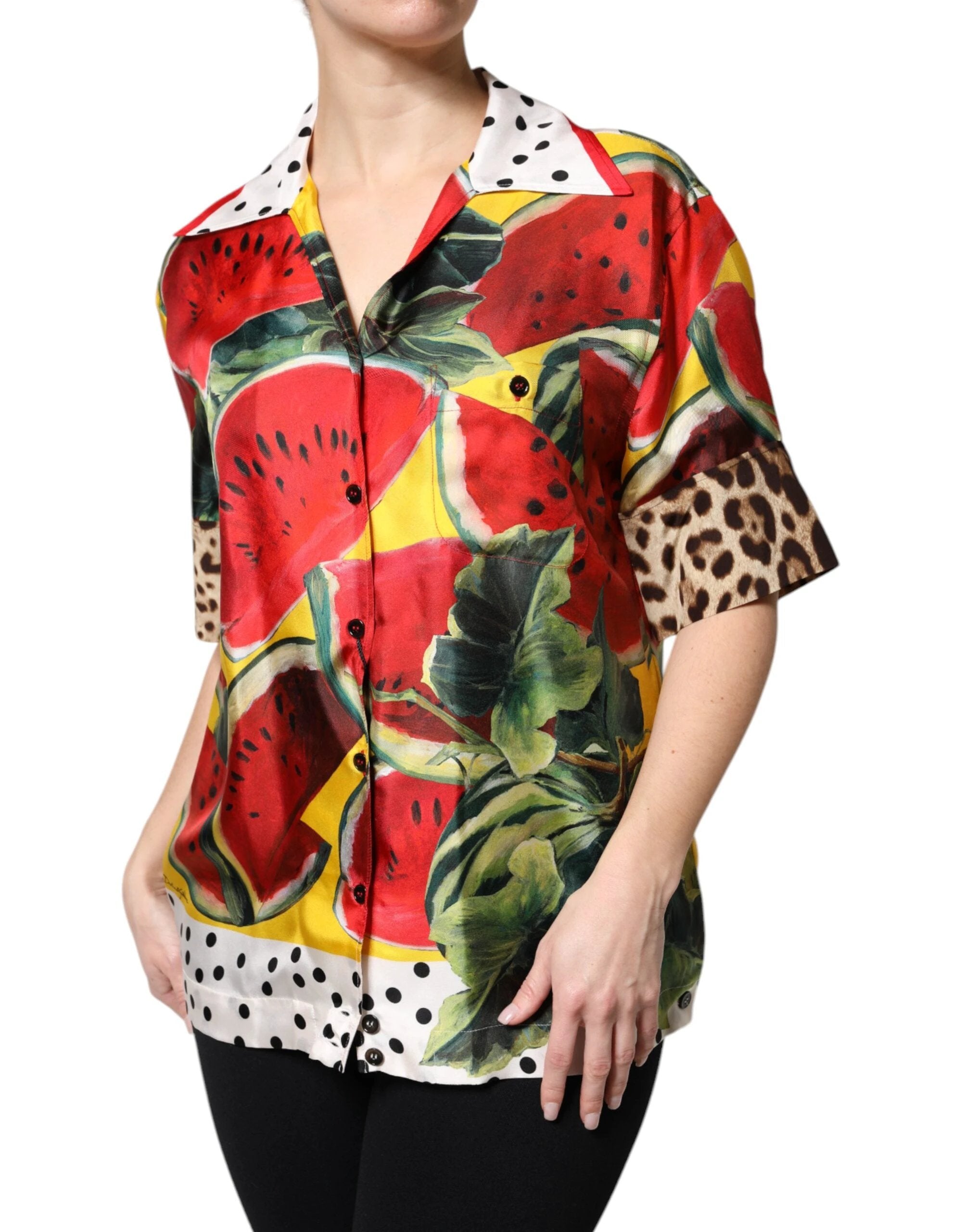 Dolce & Gabbana Multicolor Watermelon Collared Shirt Top by Dolce & Gabbana