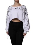 Dolce & Gabbana White Embellished Long Sleeve Cropped Sweater by Dolce & Gabbana