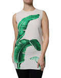 Dolce & Gabbana White Banana Leaf Print Round Neck Tank Top by Dolce & Gabbana