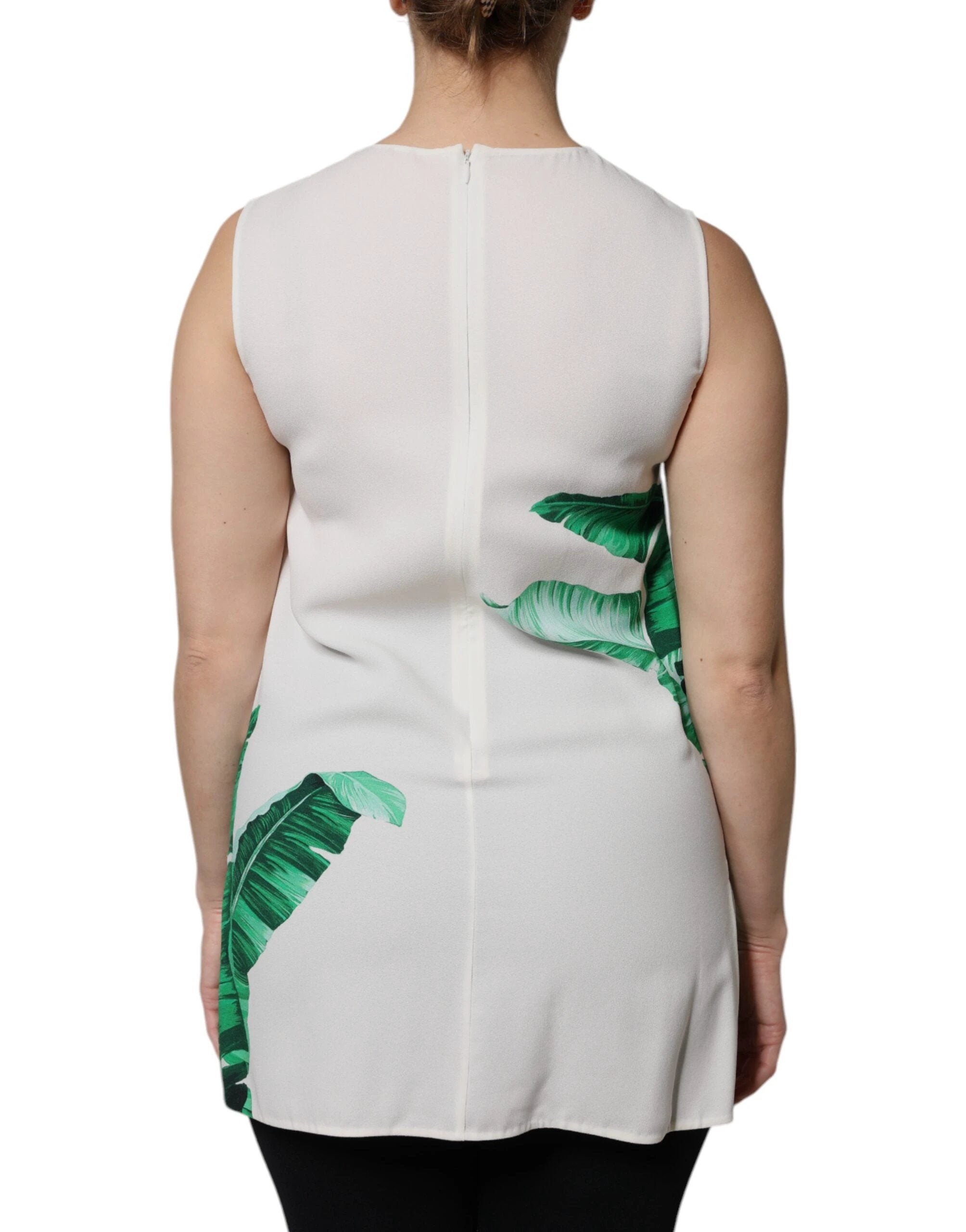 Dolce & Gabbana White Banana Leaf Print Round Neck Tank Top by Dolce & Gabbana