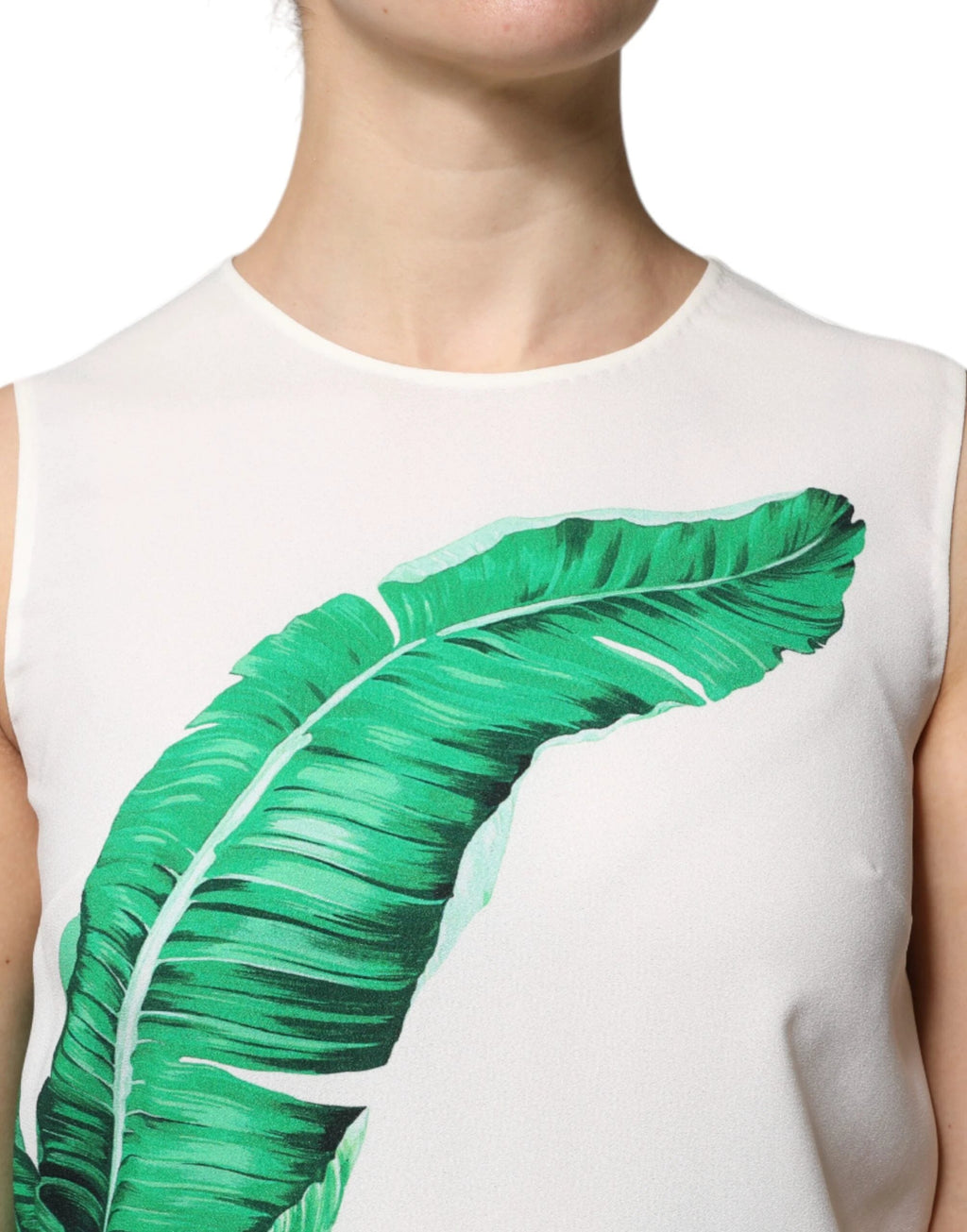Dolce & Gabbana White Banana Leaf Print Round Neck Tank Top by Dolce & Gabbana