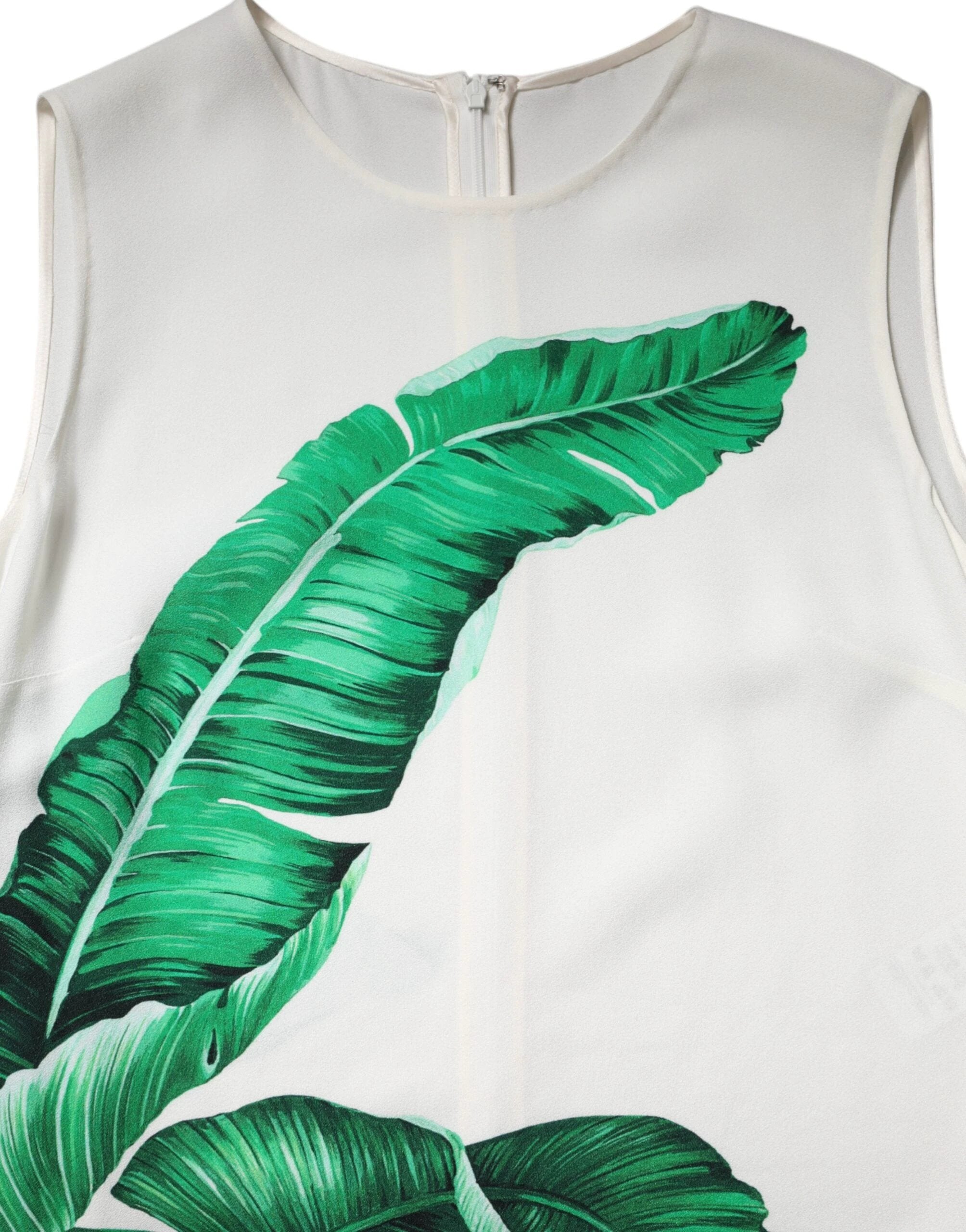 Dolce & Gabbana White Banana Leaf Print Round Neck Tank Top by Dolce & Gabbana