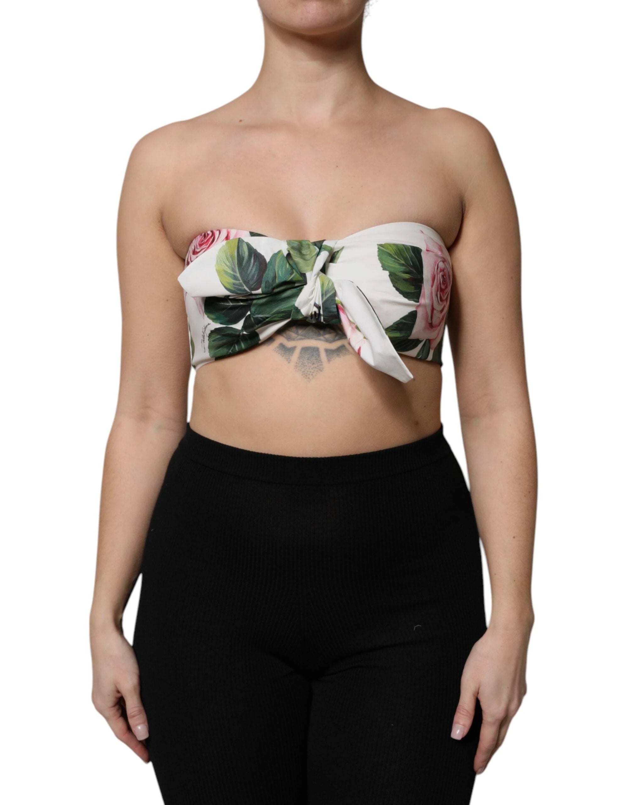 Dolce & Gabbana White Floral Print Cropped Bustier Corset Top by Dolce & Gabbana