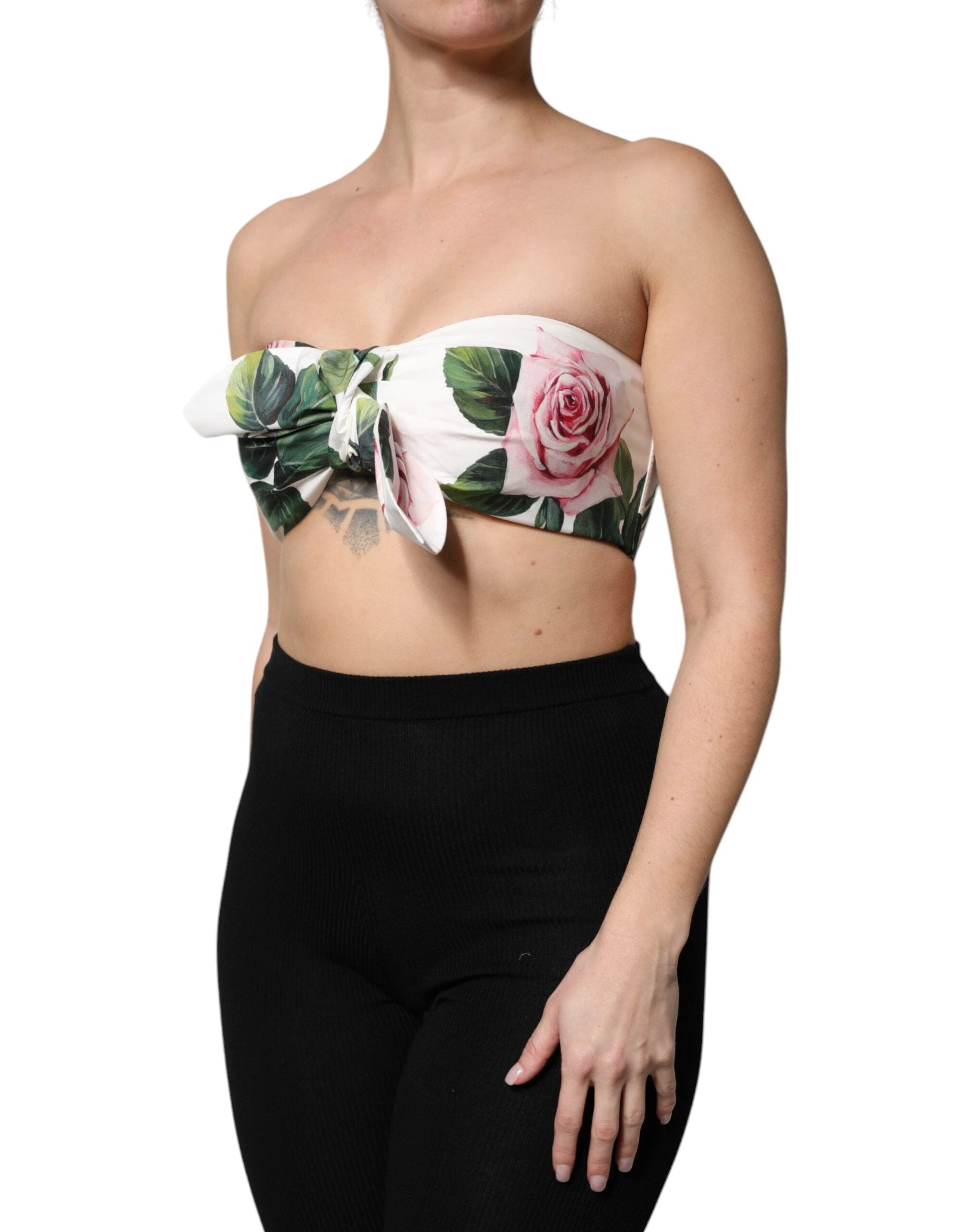 Dolce & Gabbana White Floral Print Cropped Bustier Corset Top by Dolce & Gabbana