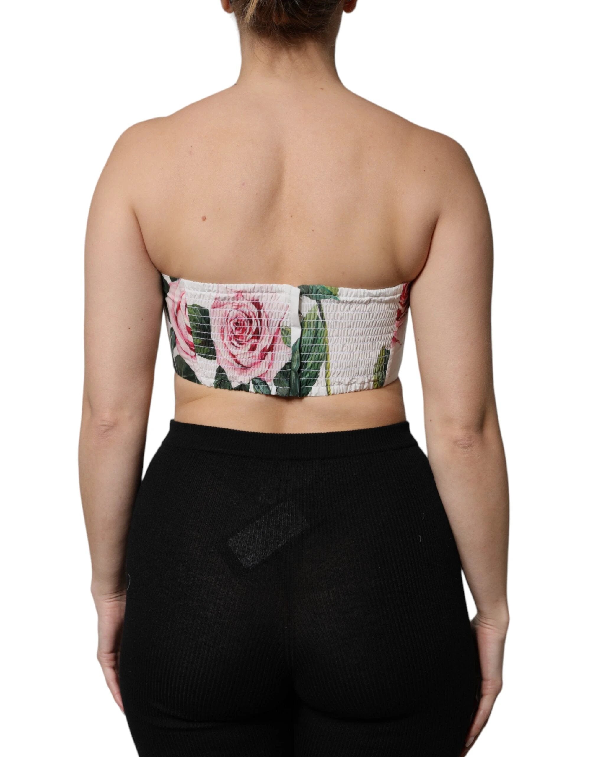 Dolce & Gabbana White Floral Print Cropped Bustier Corset Top by Dolce & Gabbana