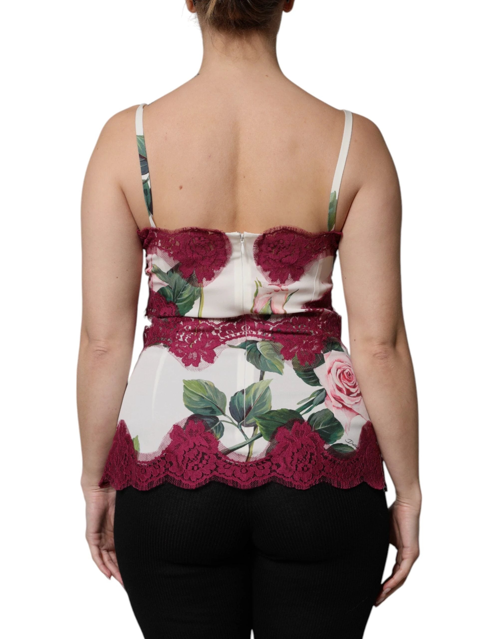 Dolce & Gabbana White Rose Print Satin Lace Tank Top Lingerie by Dolce & Gabbana