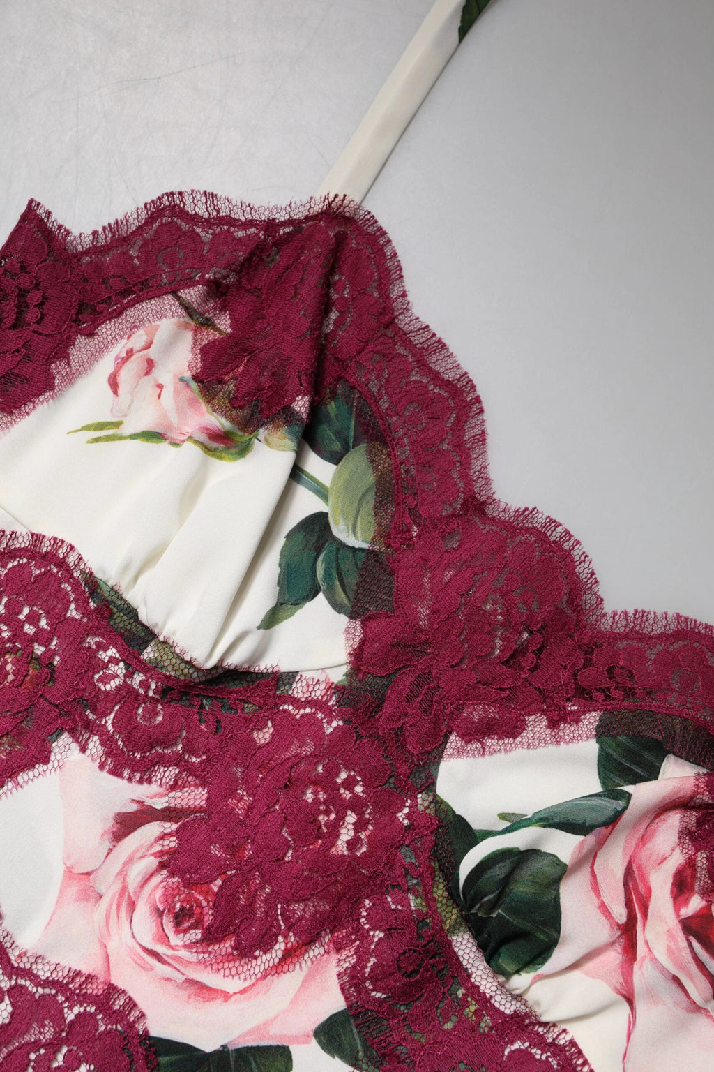 Dolce & Gabbana White Rose Print Satin Lace Tank Top Lingerie by Dolce & Gabbana