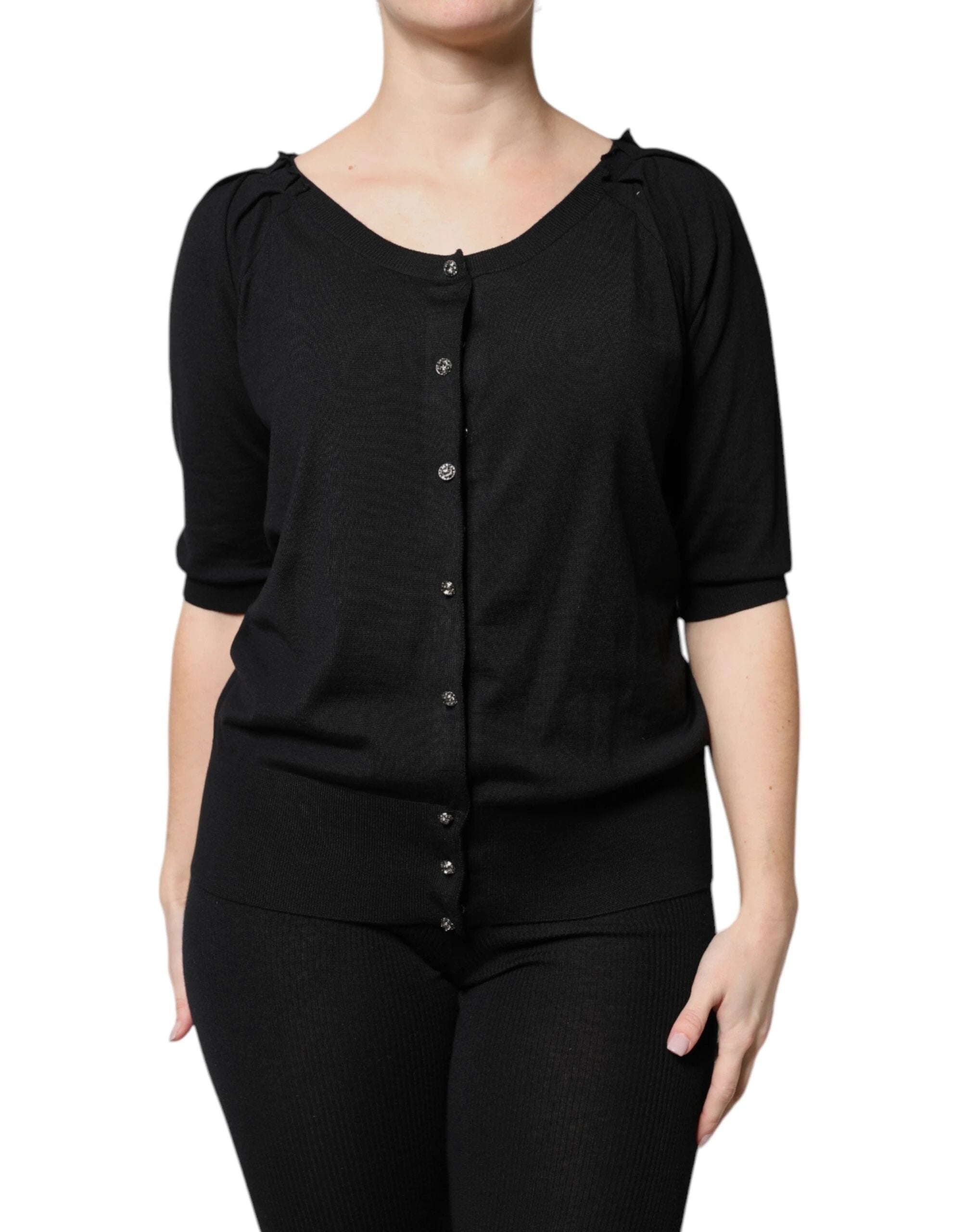 Dolce & Gabbana Black Button Down Short Sleeve Blouse Top by Dolce & Gabbana