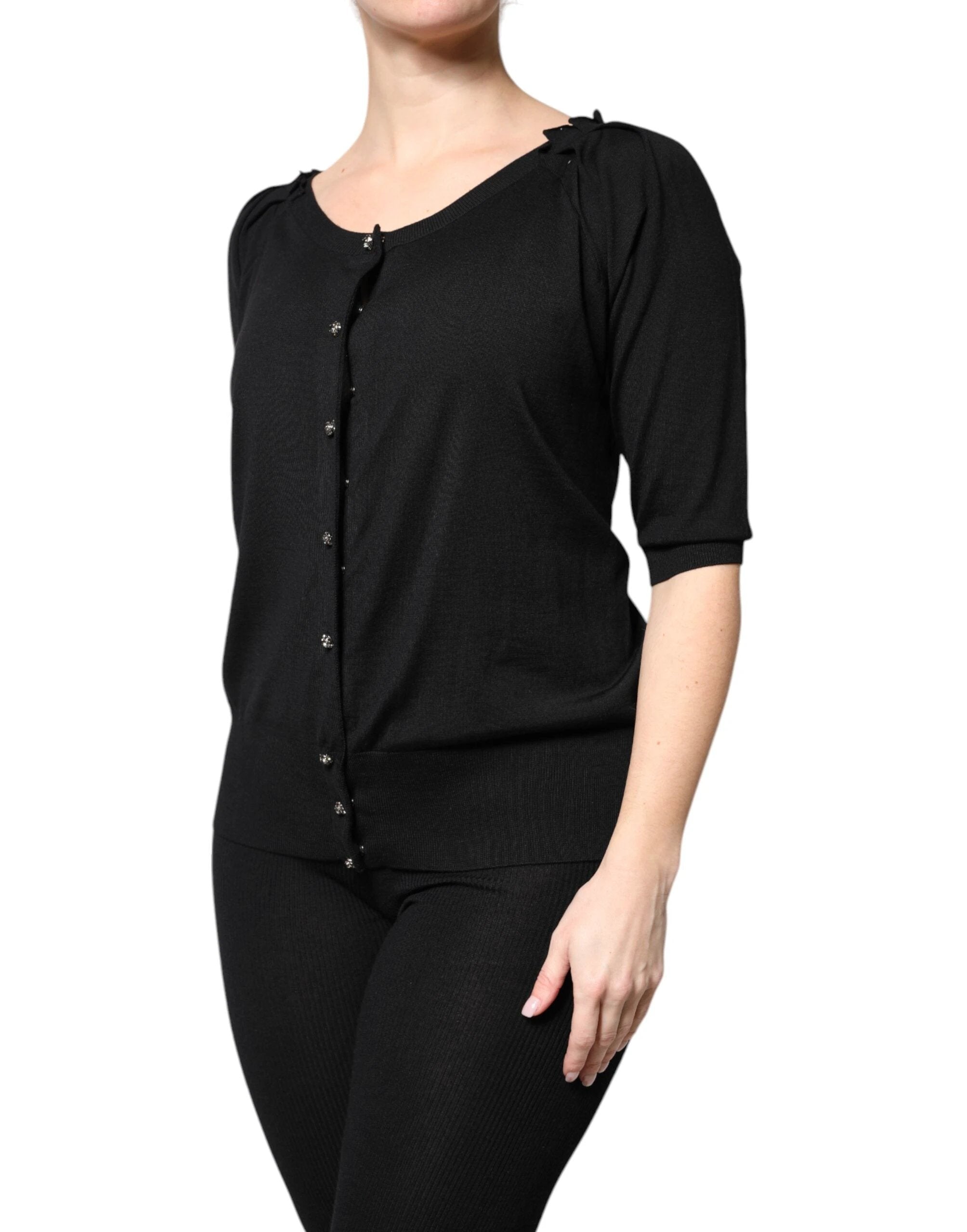 Dolce & Gabbana Black Button Down Short Sleeve Blouse Top by Dolce & Gabbana