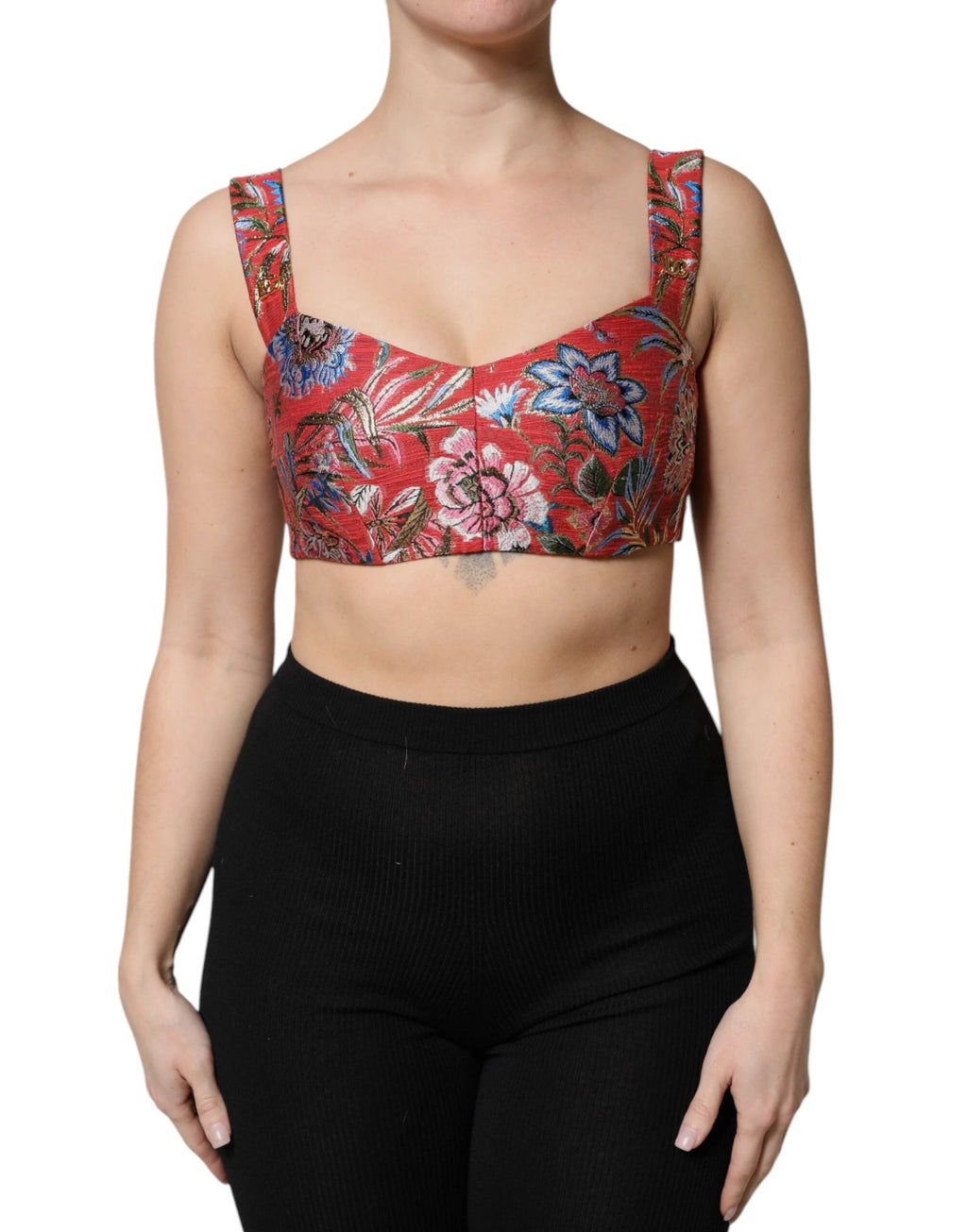 Dolce & Gabbana Red Floral Brocade Cropped Bustier Corset Top by Dolce & Gabbana