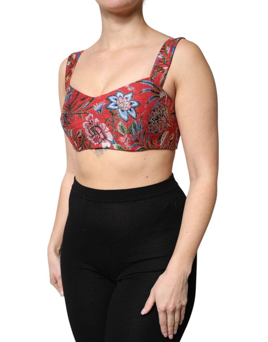 Dolce & Gabbana Red Floral Brocade Cropped Bustier Corset Top by Dolce & Gabbana