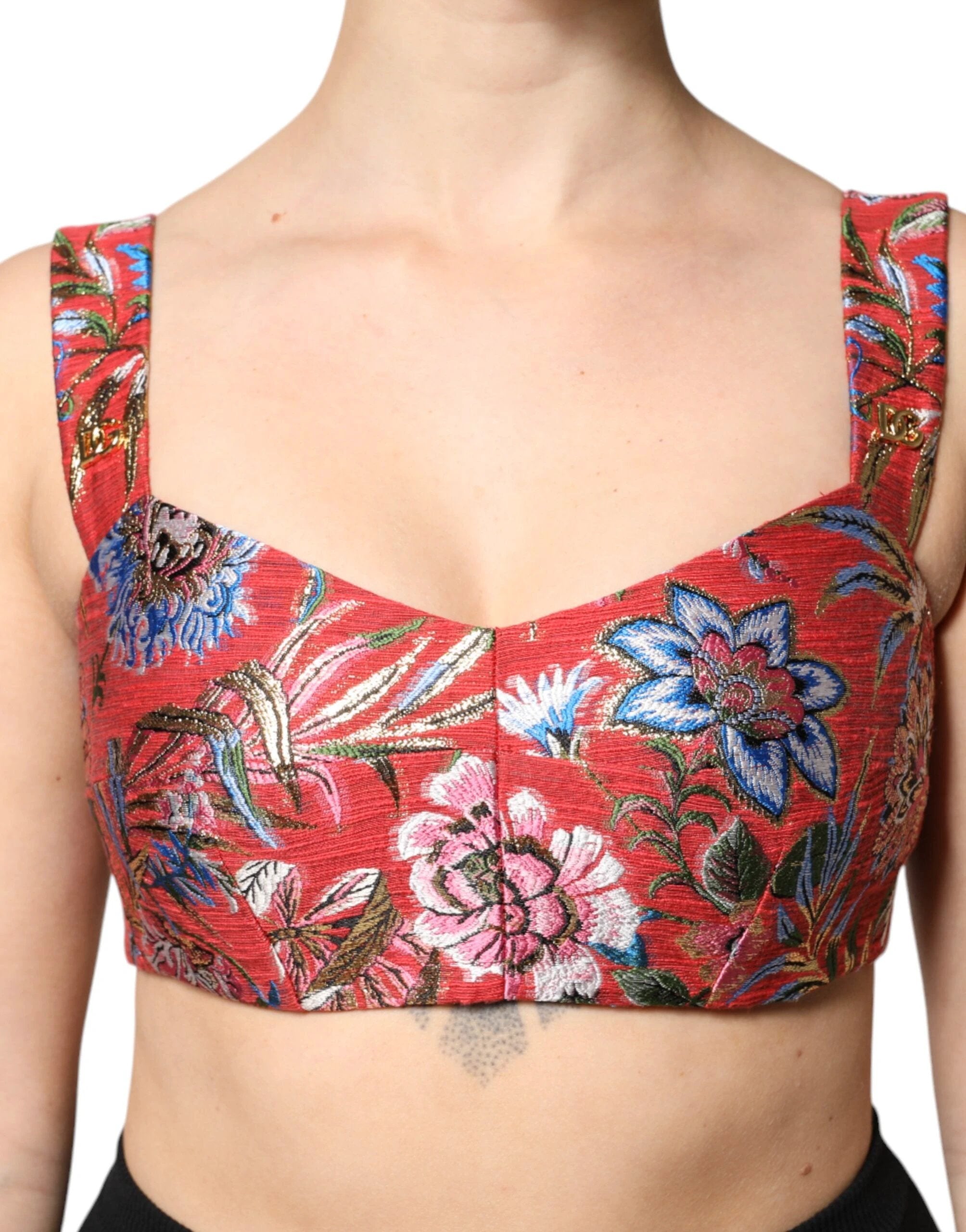 Dolce & Gabbana Red Floral Brocade Cropped Bustier Corset Top by Dolce & Gabbana