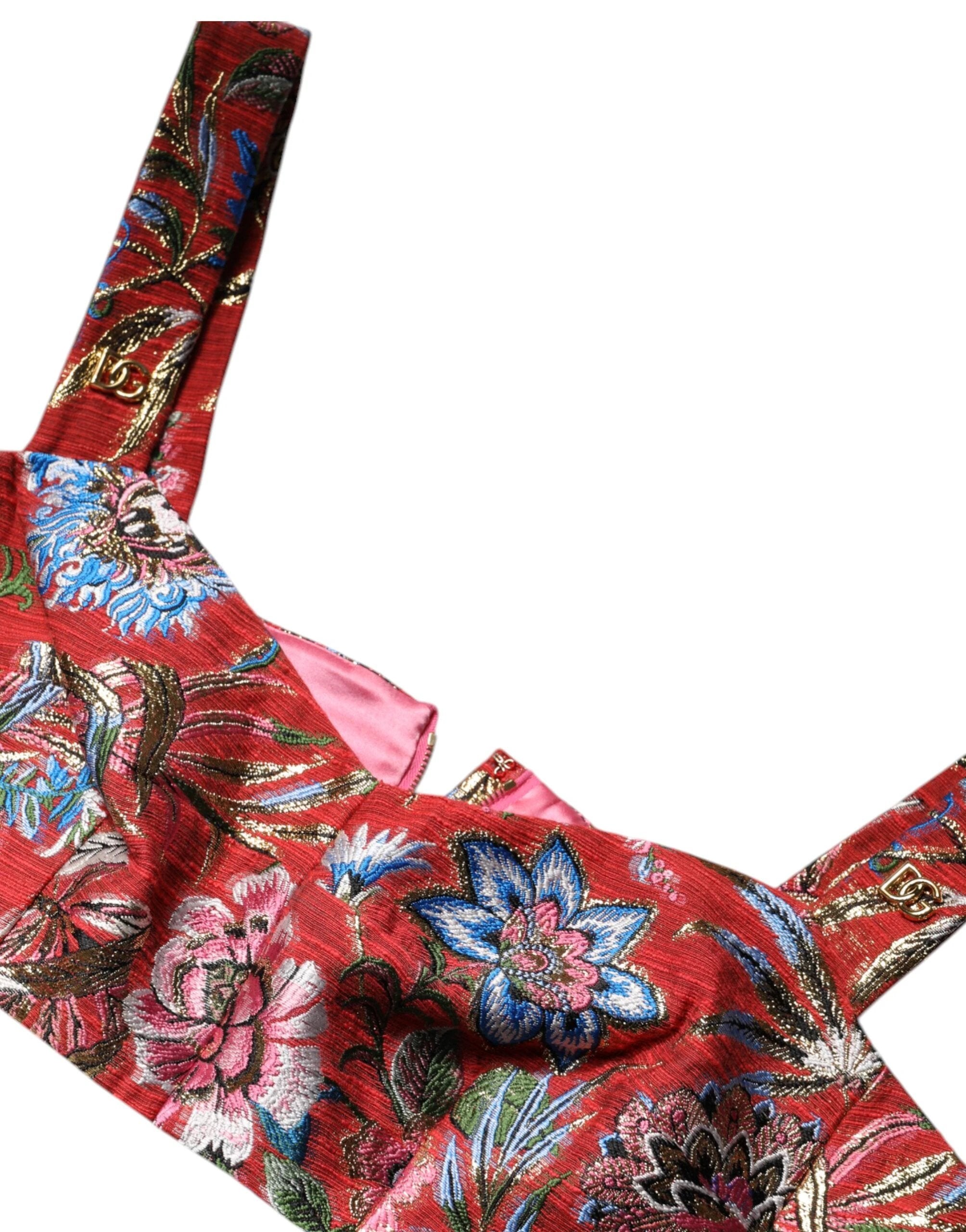 Dolce & Gabbana Red Floral Brocade Cropped Bustier Corset Top by Dolce & Gabbana
