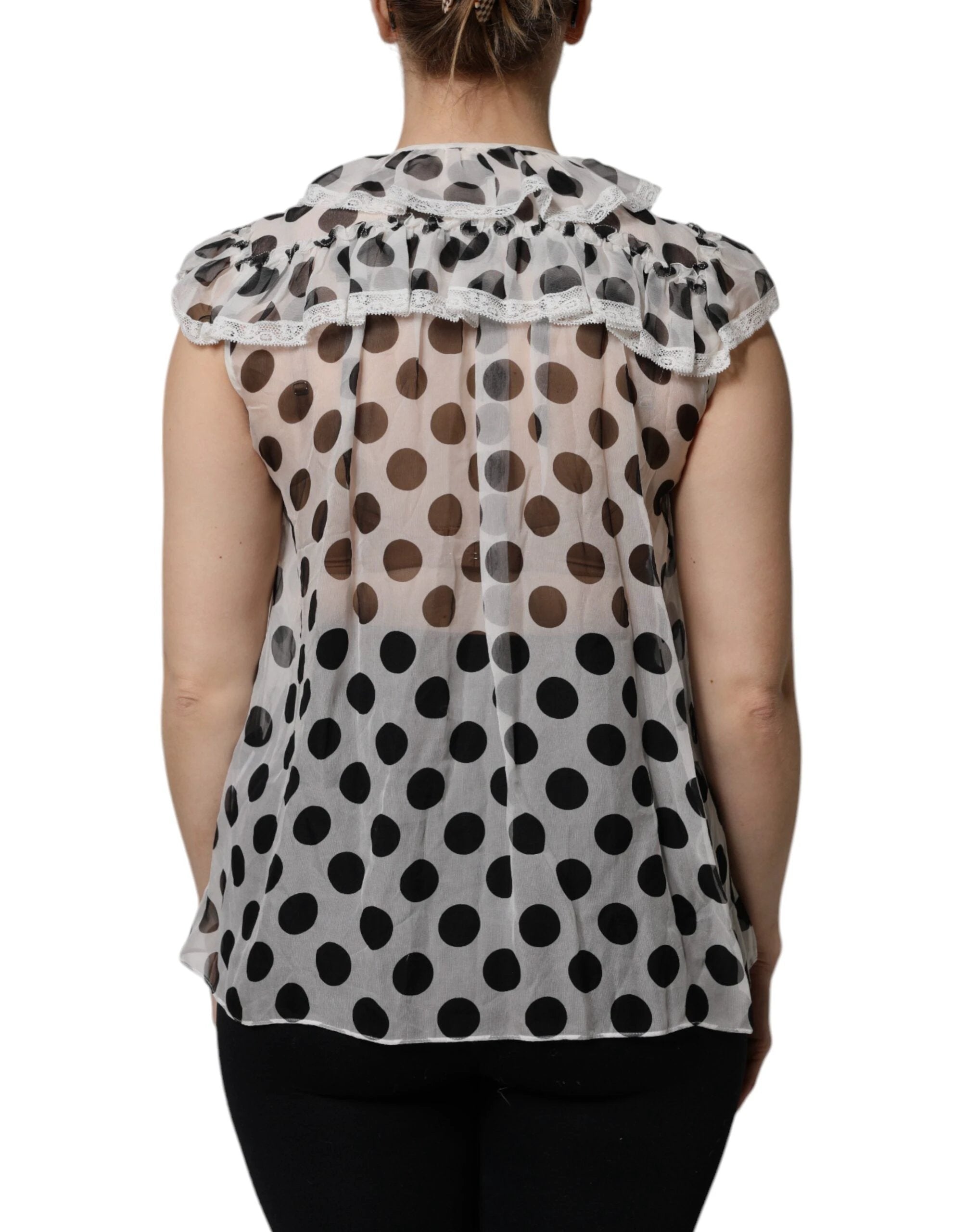 Dolce & Gabbana White Black Polka Dot Cotton Sleeveless Top by Dolce & Gabbana