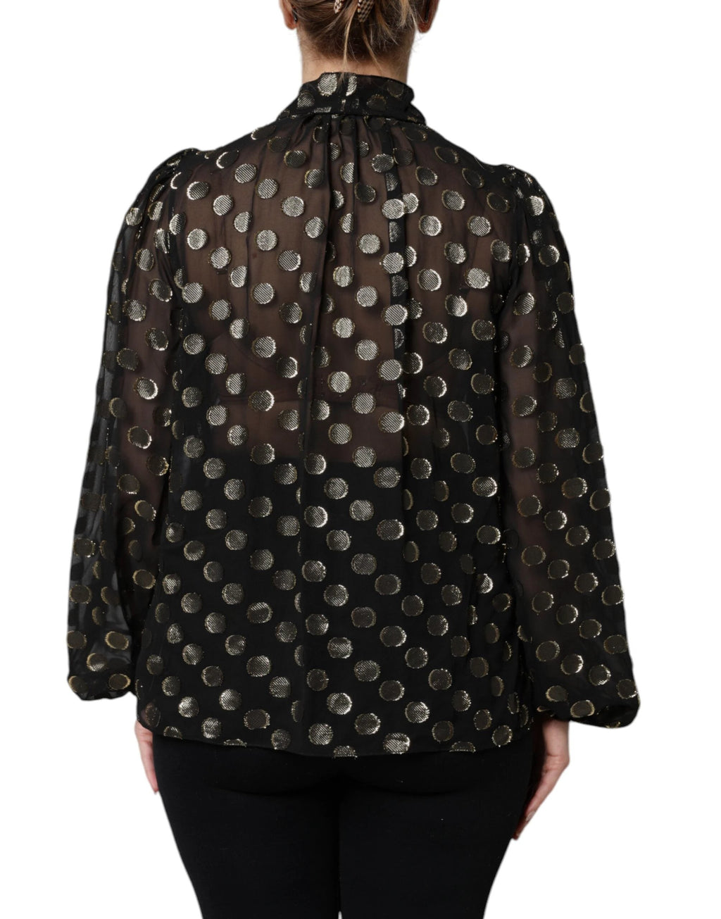 Dolce & Gabbana Black Sheer Tied Neck Polka Dots Blouse Top by Dolce & Gabbana