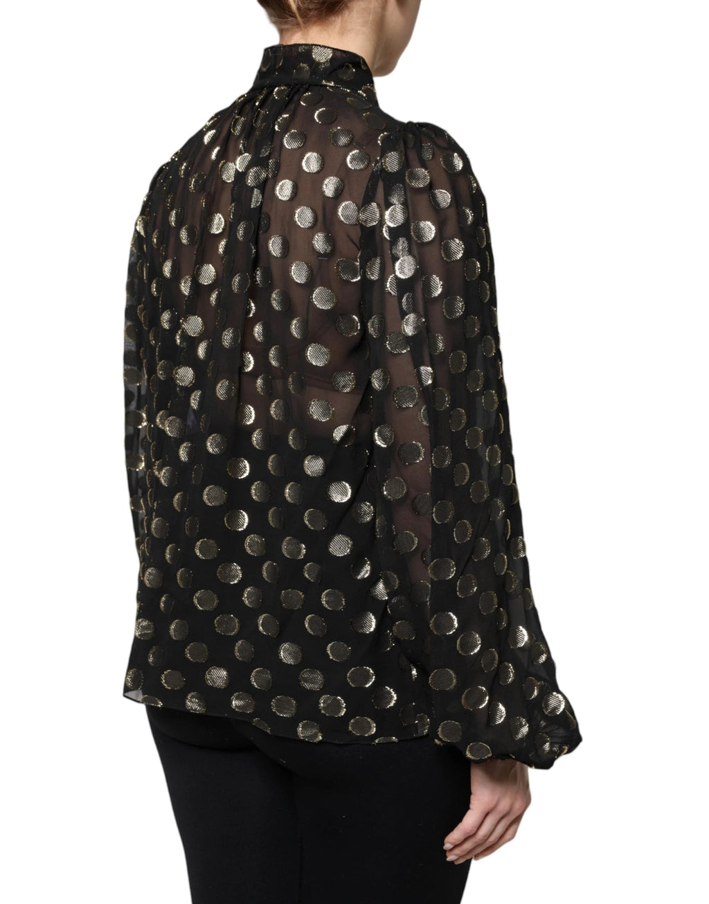 Dolce & Gabbana Black Sheer Tied Neck Polka Dots Blouse Top by Dolce & Gabbana