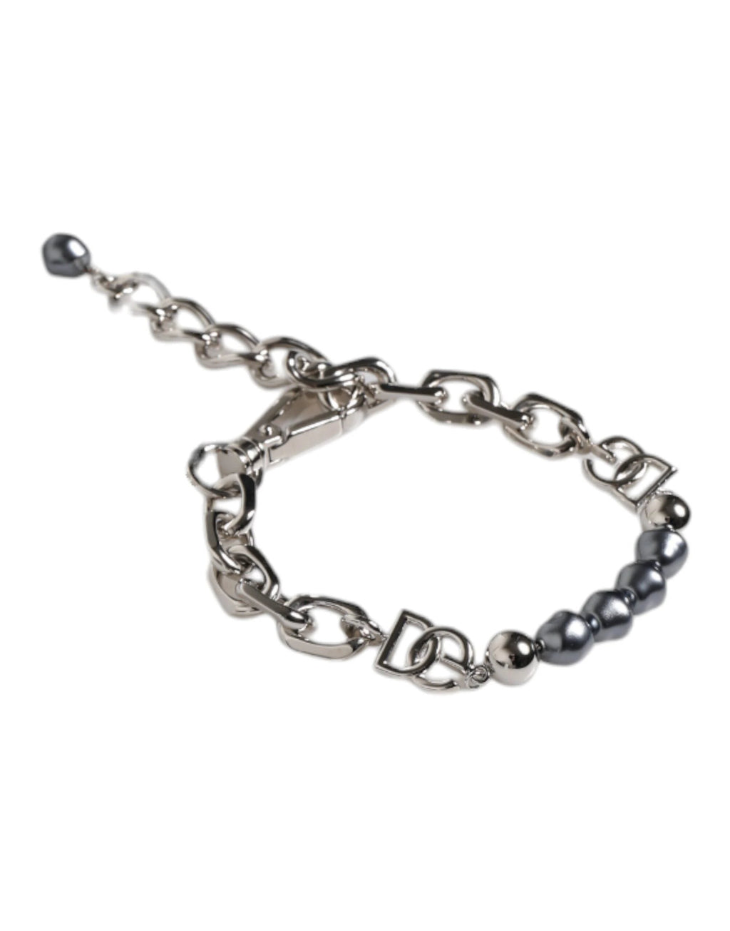 Dolce & Gabbana Silver Tone Chain Lobster Clasp Logo Gray Pearls Bracelet by Dolce & Gabbana