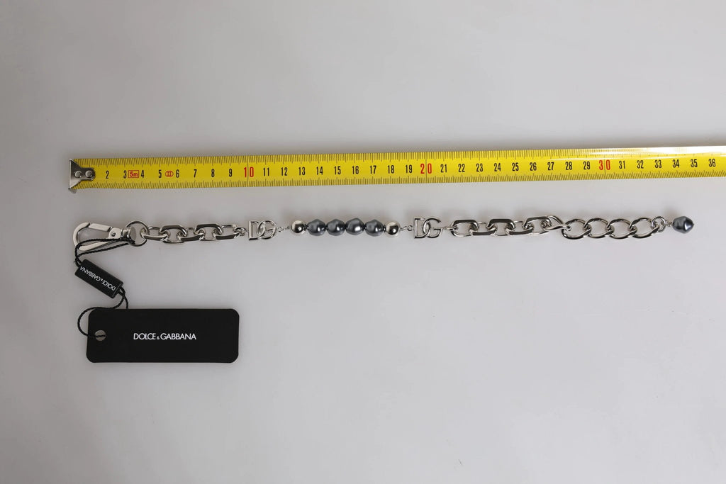 Dolce & Gabbana Silver Tone Chain Lobster Clasp Logo Gray Pearls Bracelet by Dolce & Gabbana