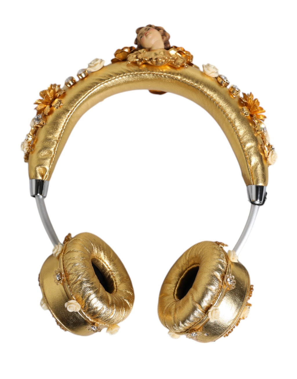 Dolce & Gabbana Gold Leather Floral Crystal Angel Headset Headphones by Dolce & Gabbana