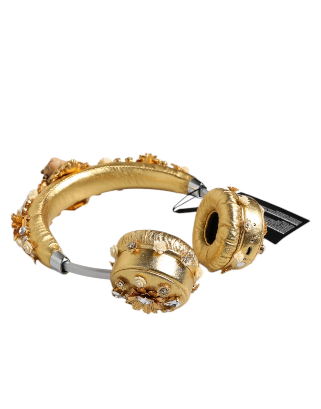 Dolce & Gabbana Gold Leather Floral Crystal Angel Headset Headphones by Dolce & Gabbana