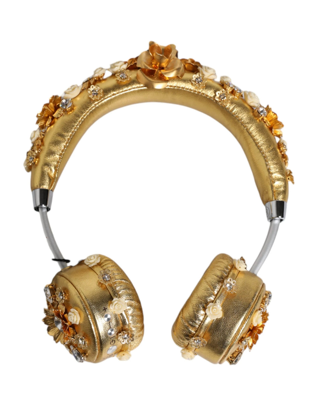 Dolce & Gabbana Gold Leather Floral Crystal Angel Headset Headphones by Dolce & Gabbana