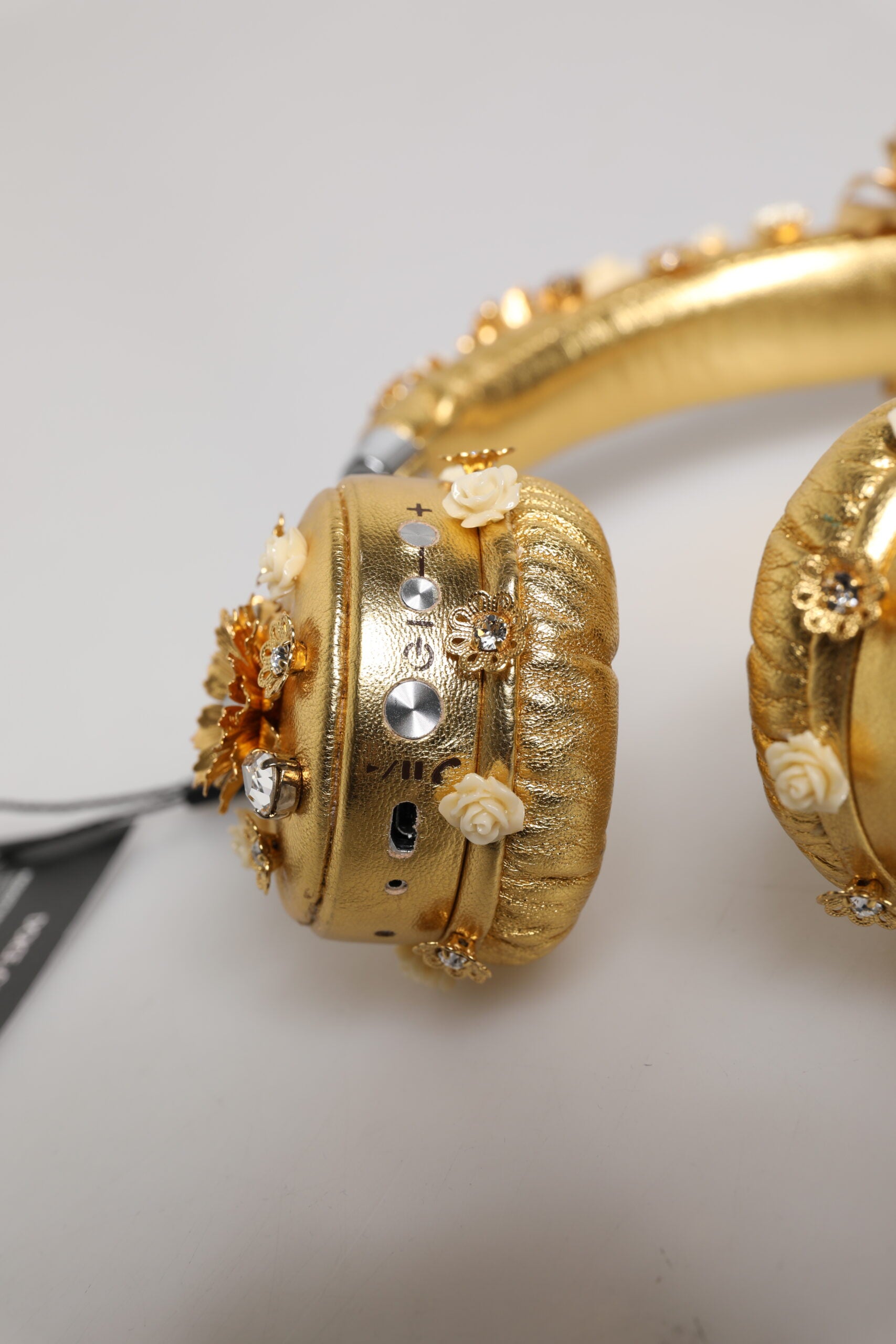 Dolce & Gabbana Gold Leather Floral Crystal Angel Headset Headphones by Dolce & Gabbana